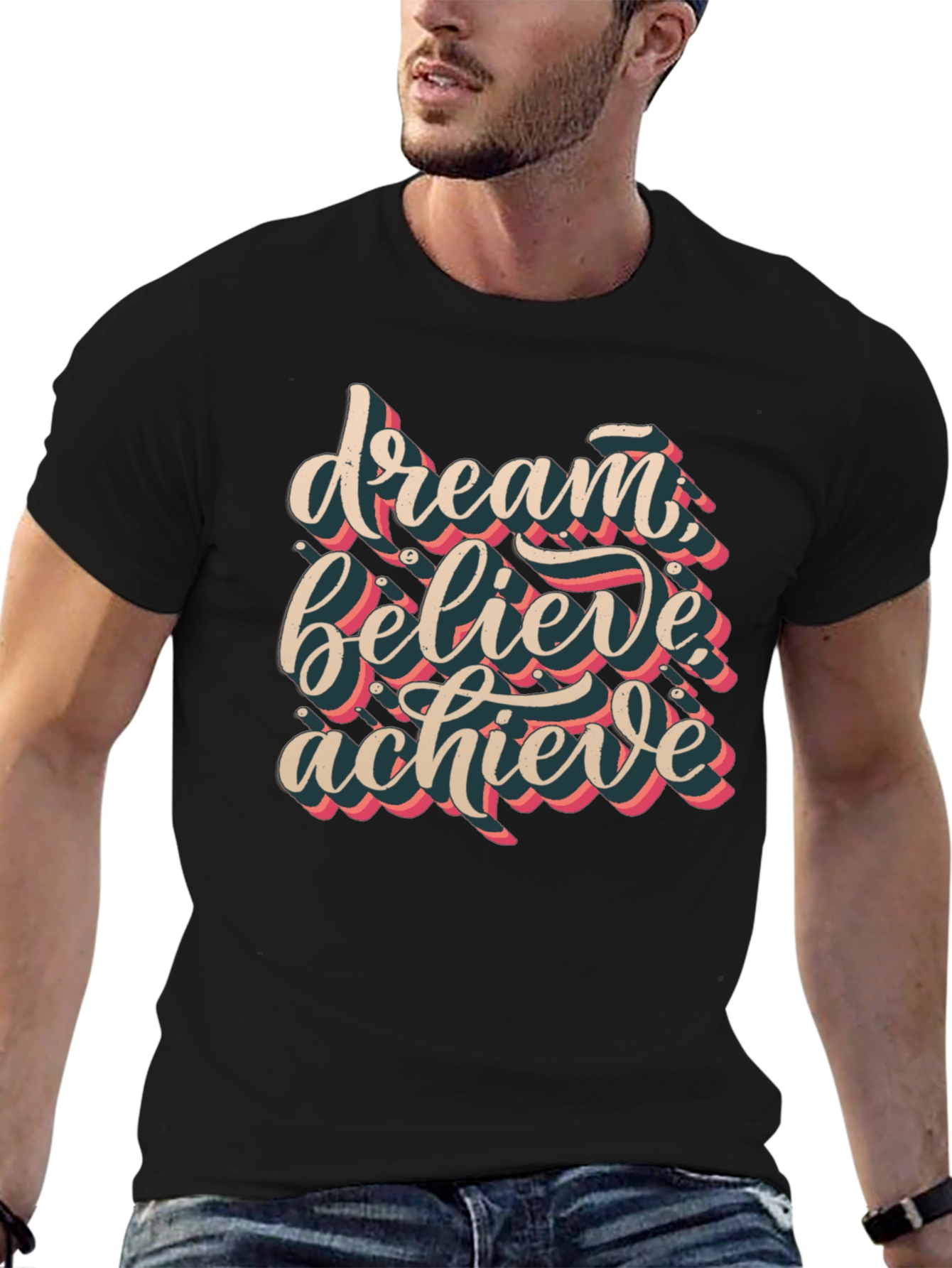 Dream Believe Achieve Graphic Tee - Black