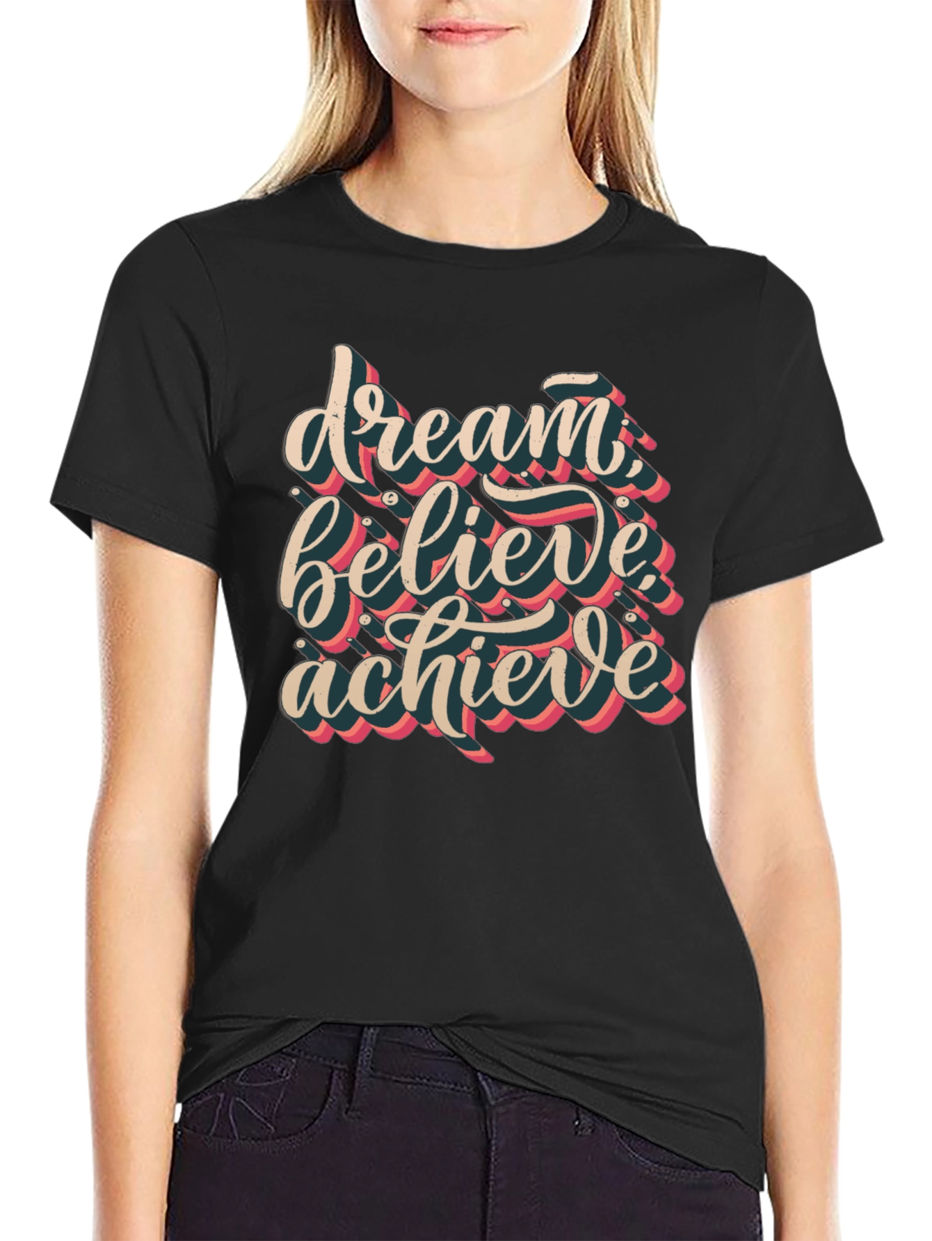 Dream Believe Achieve Graphic Tee - Black