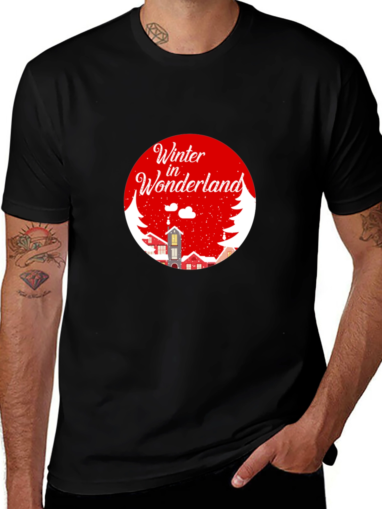 Winter Wonderland Graphic Tee - Black Cotton Blend