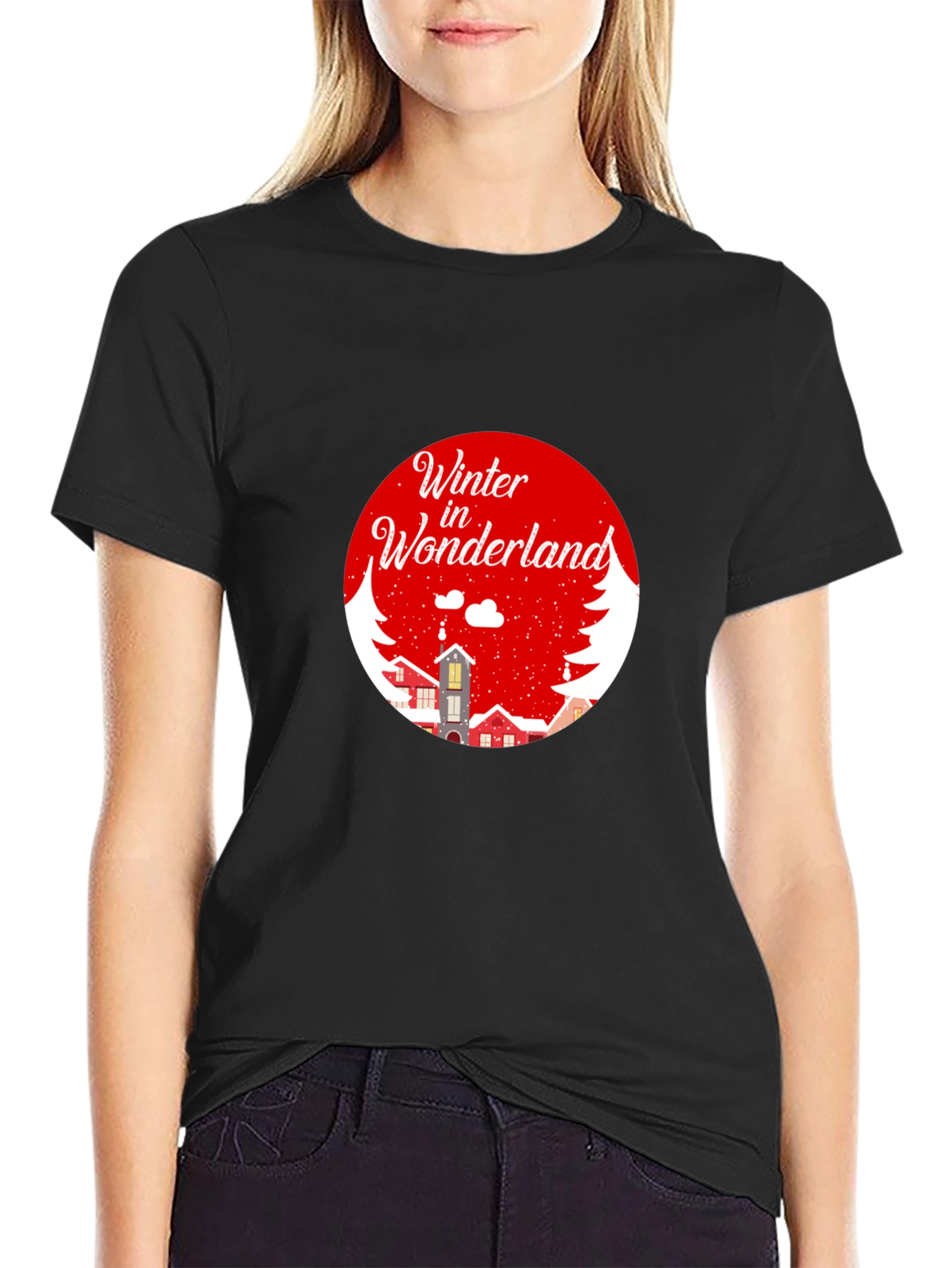 Winter Wonderland Graphic Tee - Black Cotton Blend