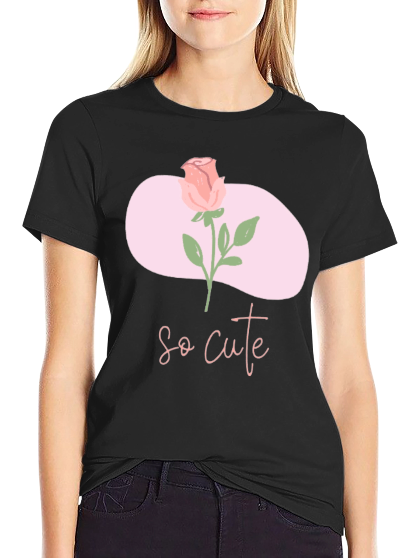 So Cute Rose Graphic Tee - Stylish Comfort