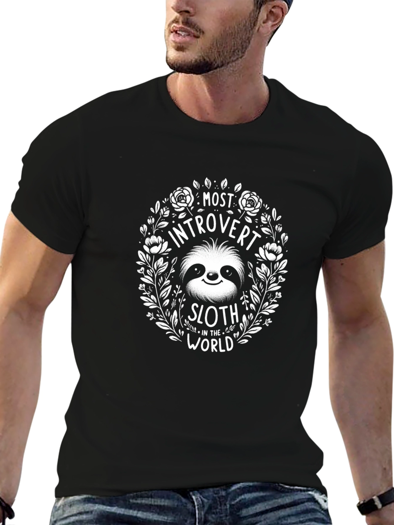 Introvert Sloth Graphic Tee - Unisex Black T-Shirt