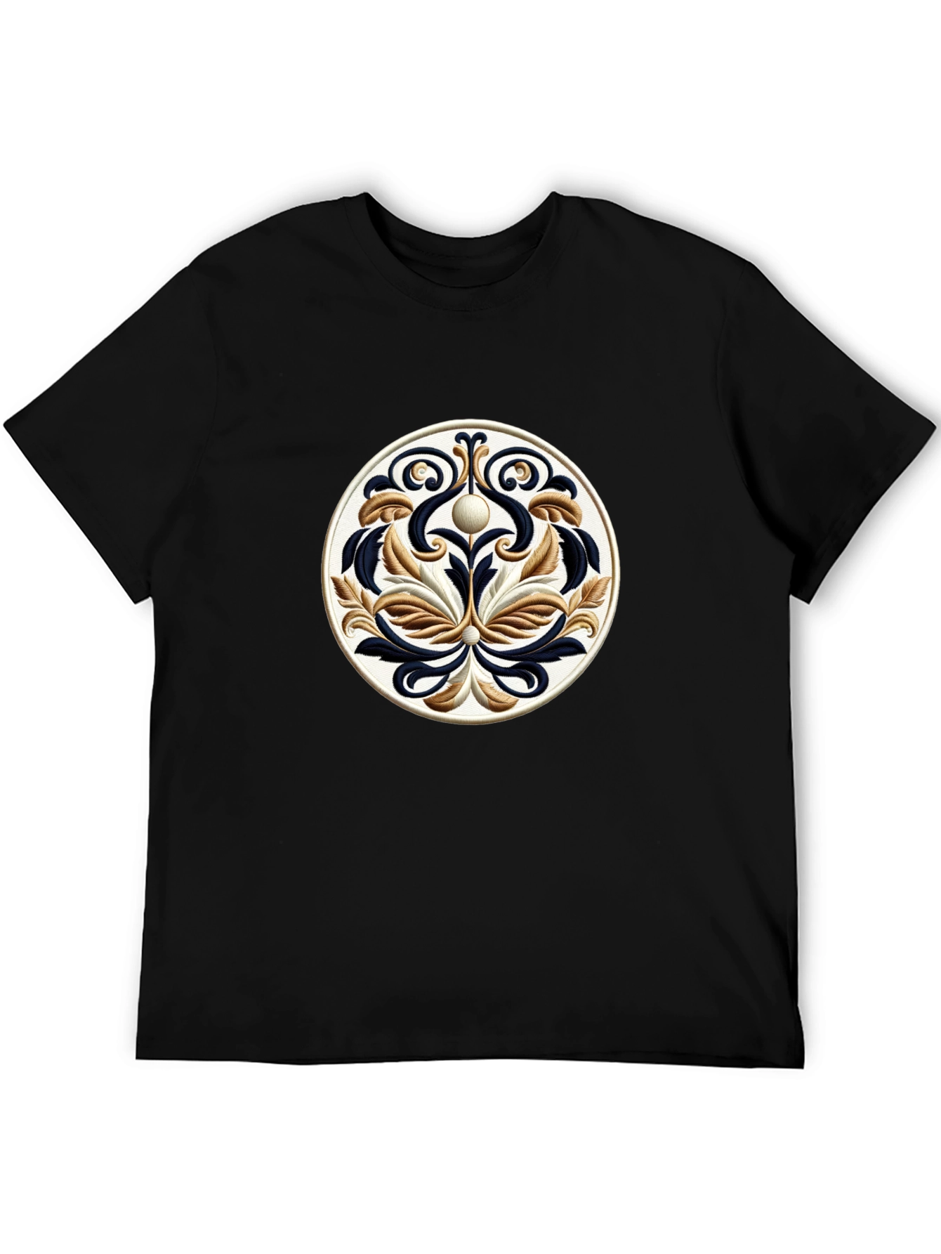 Elegant Black T-Shirt with Ornamental Circle Design