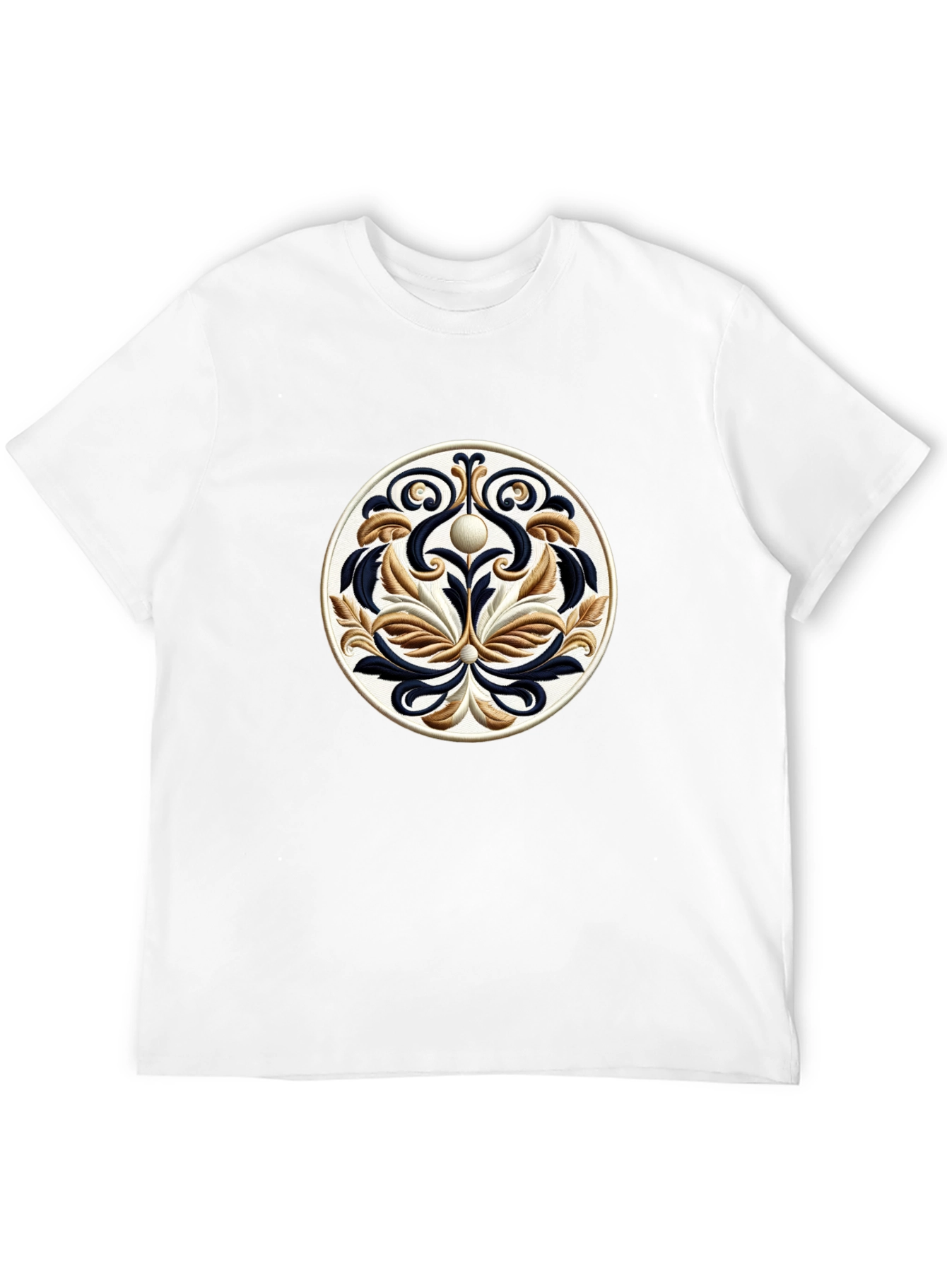 Elegant Black T-Shirt with Ornamental Circle Design