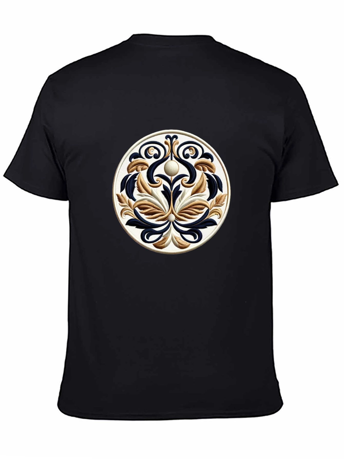 Elegant Black T-Shirt with Ornamental Circle Design