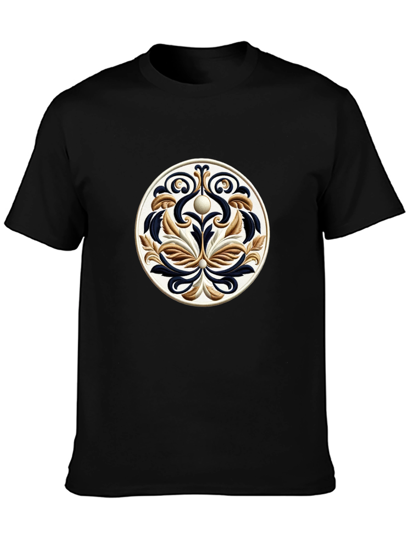 Elegant Black T-Shirt with Ornamental Circle Design