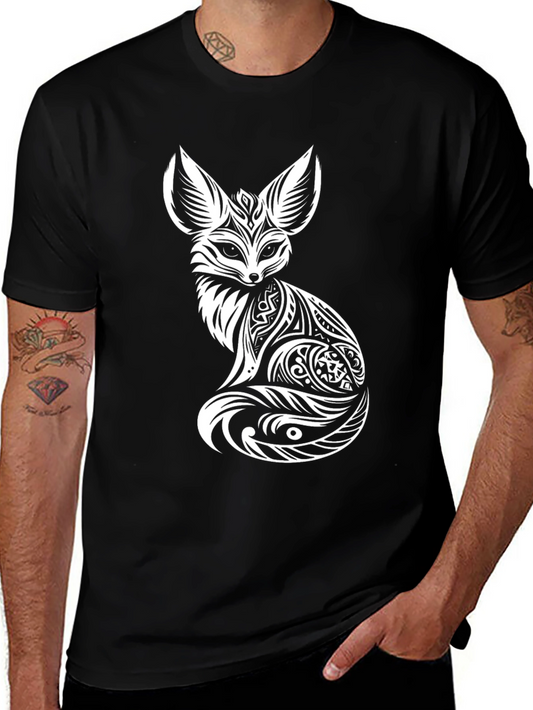 Tribal Fox Graphic T-Shirt - Stylish Mens Tee
