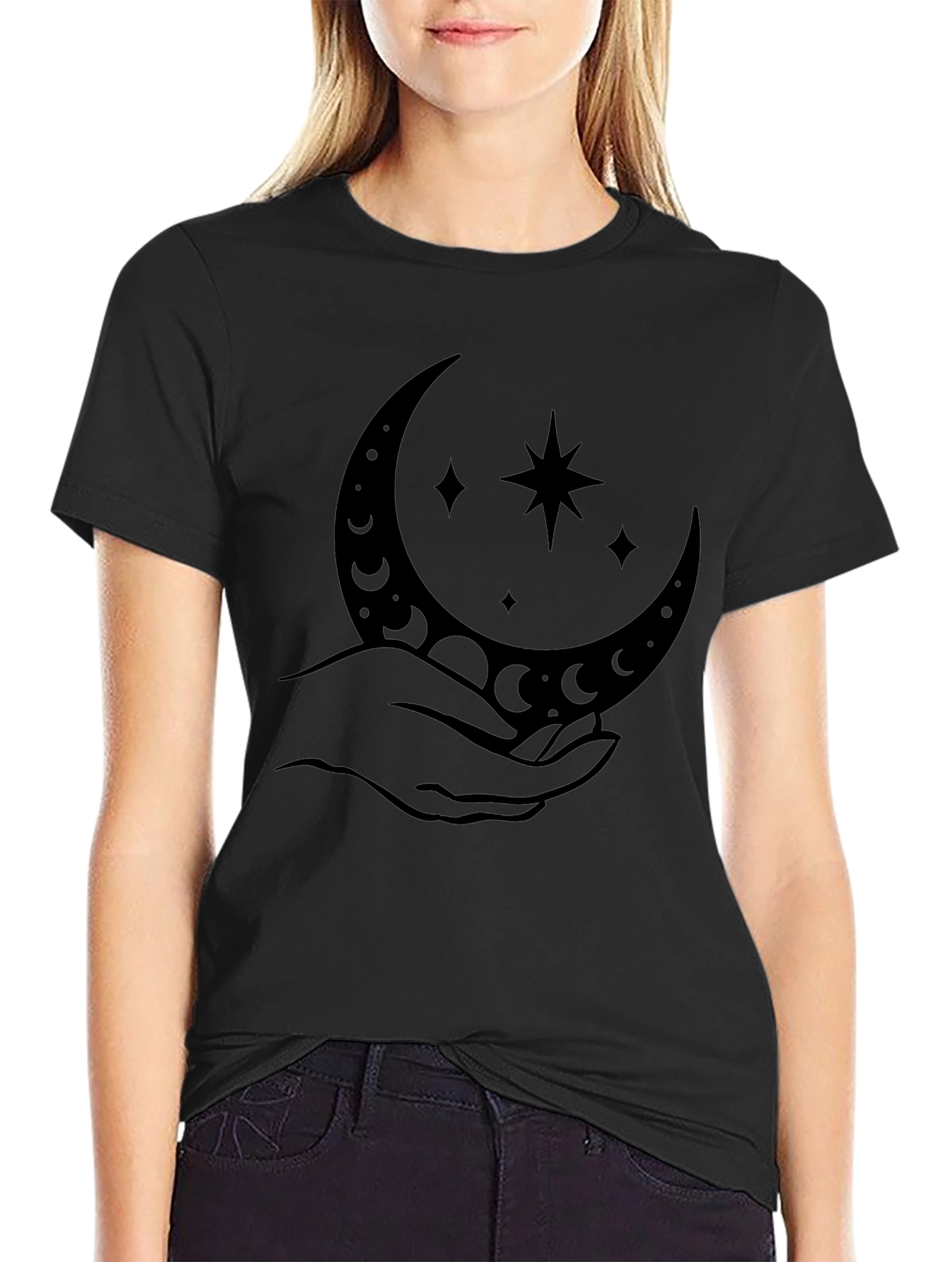 Mystic Moon & Stars Graphic Tee - Black
