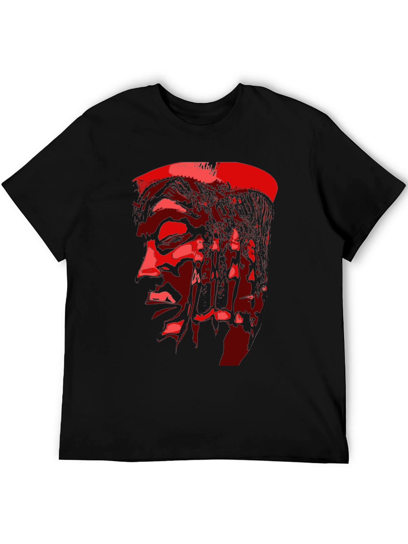 Red Face Print Black T-Shirt