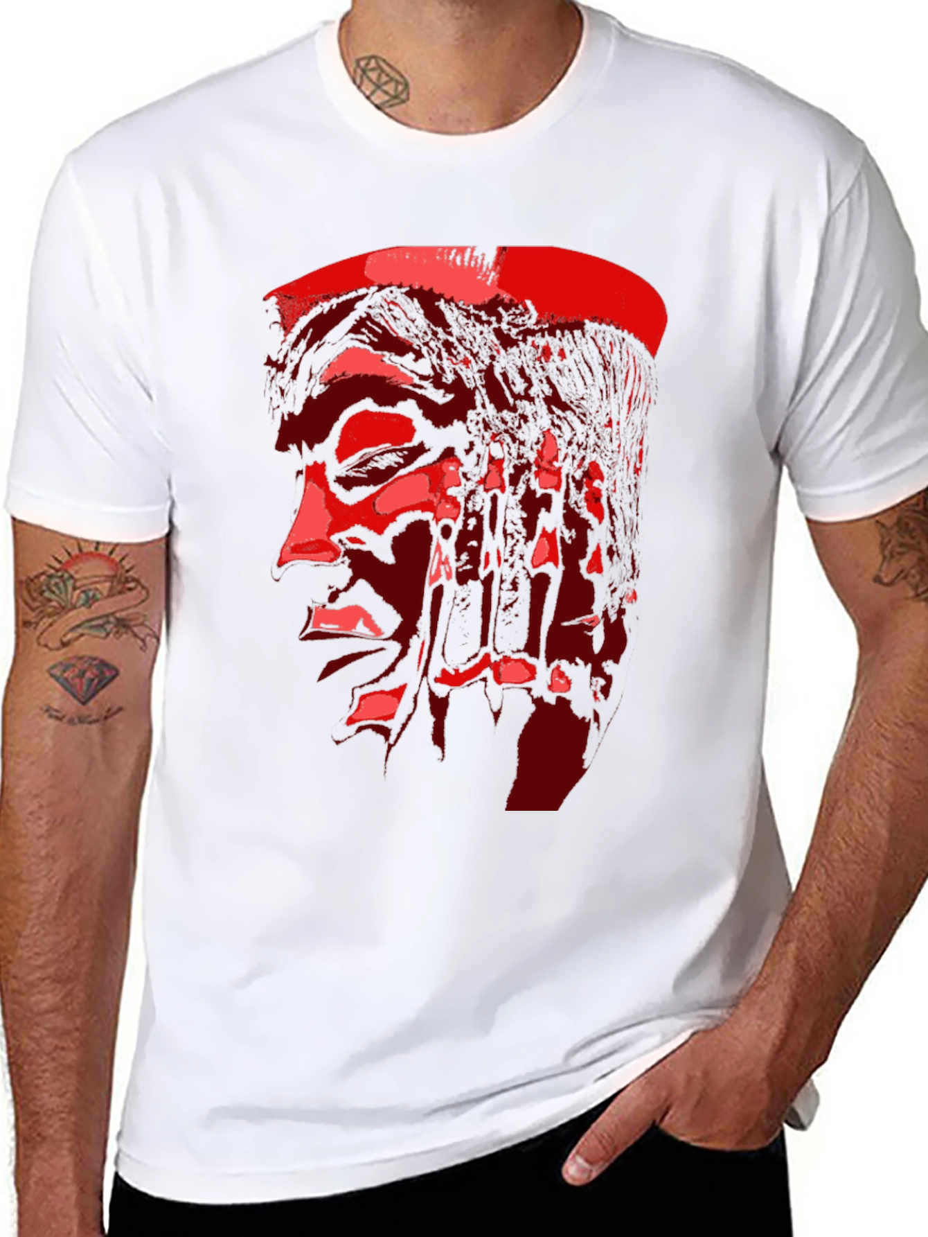 Red Face Print Black T-Shirt