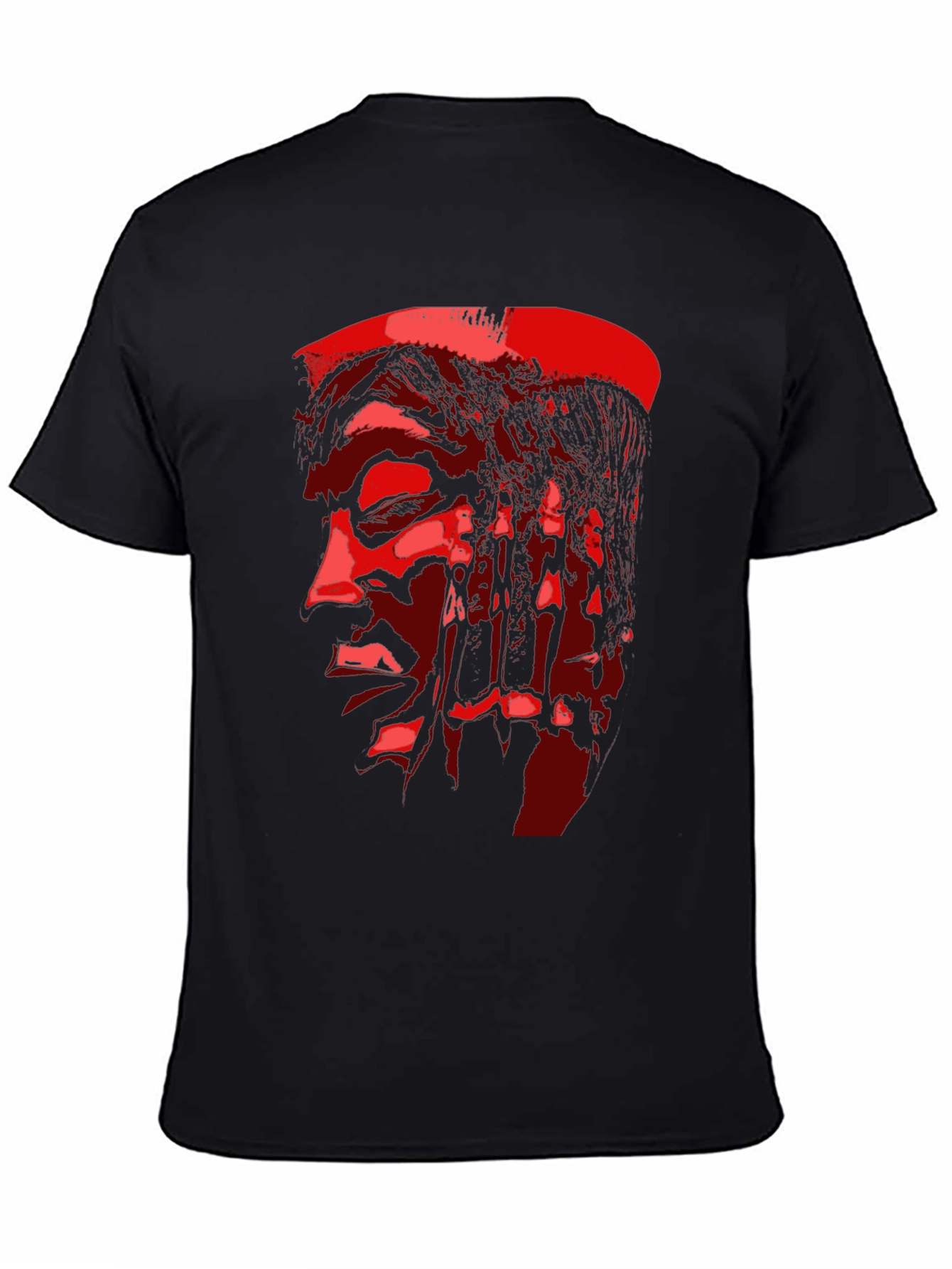 Red Face Print Black T-Shirt
