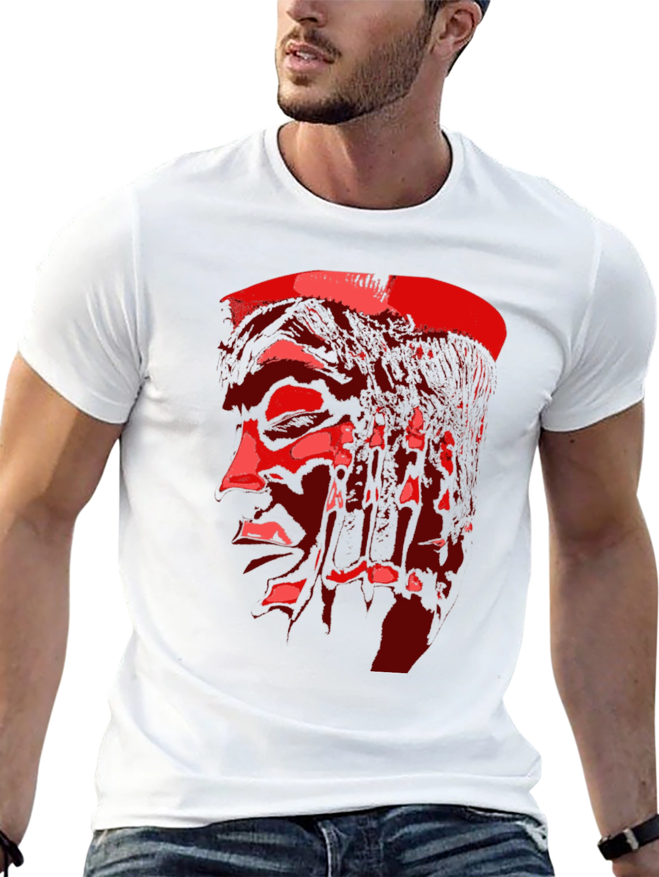 Red Face Print Black T-Shirt