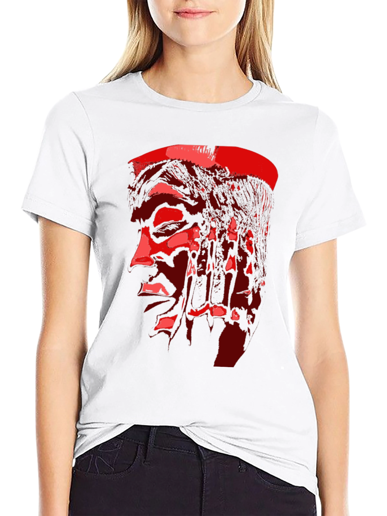 Red Face Print Black T-Shirt