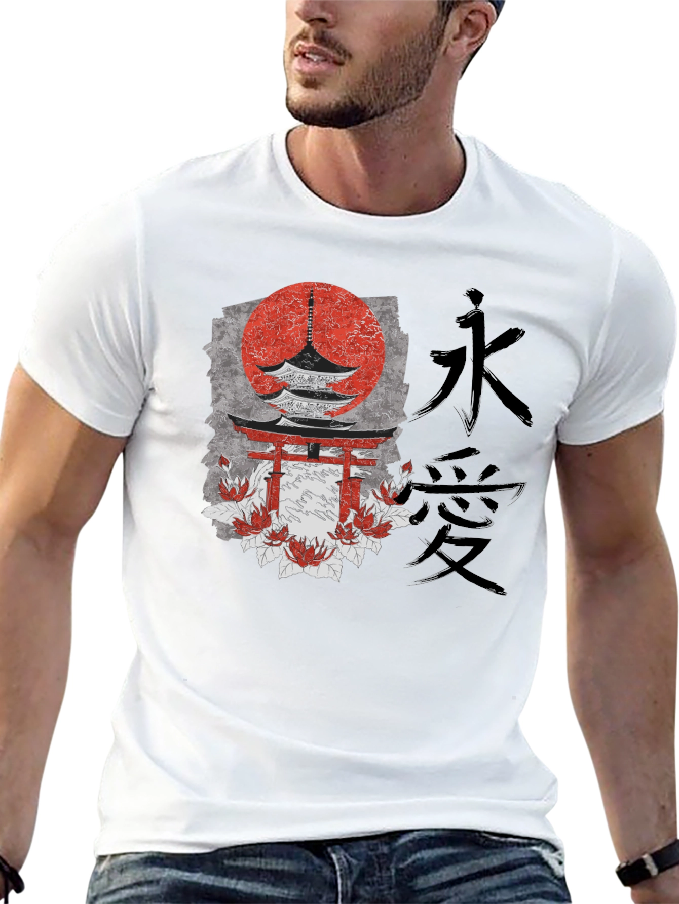 Japanese Style Graphic Print Black T-Shirt