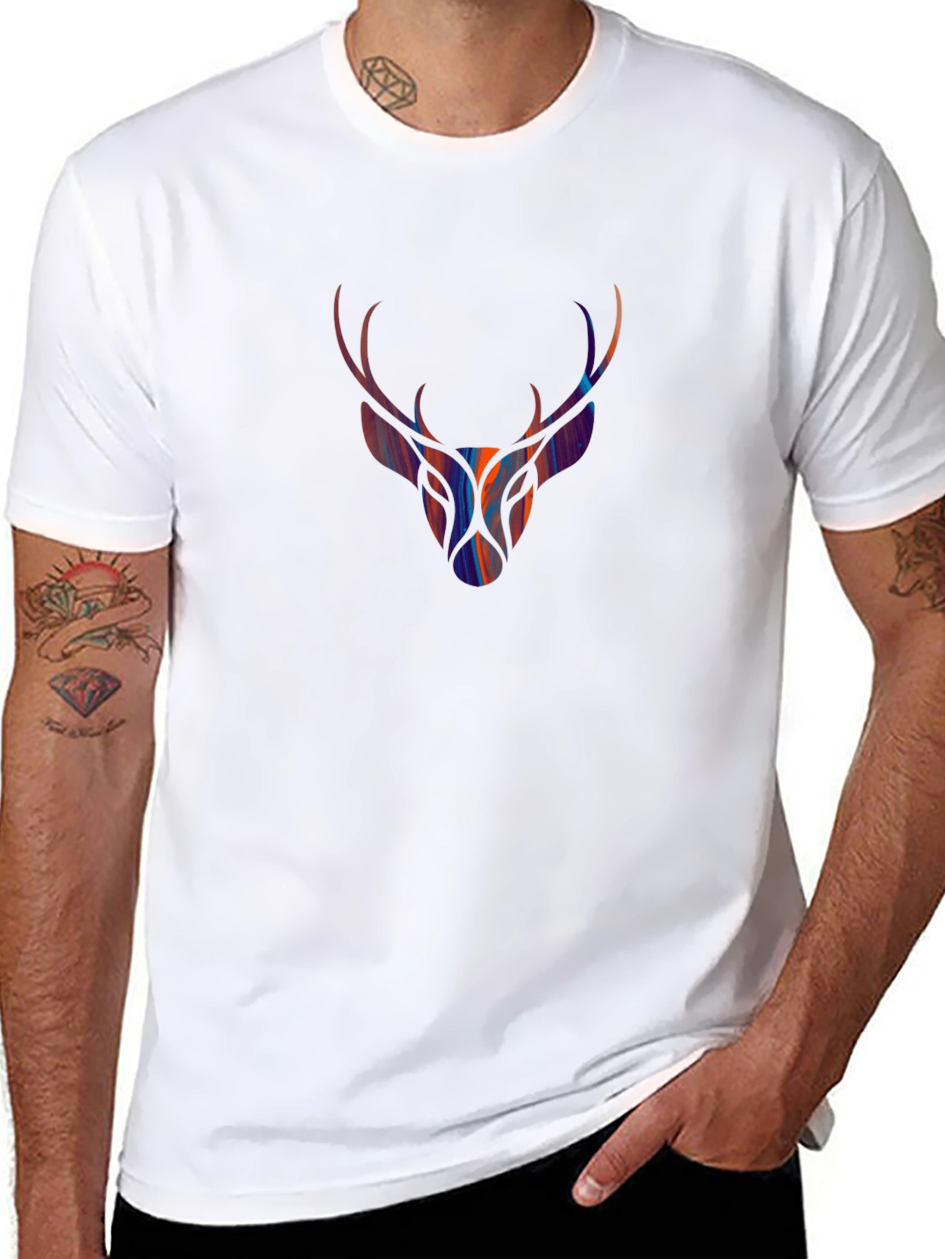 Stylish Deer Head Graphic Tee - Black