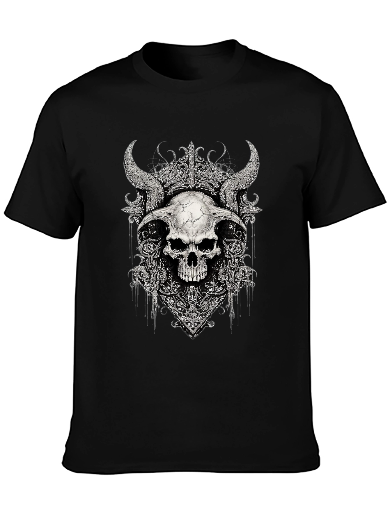 Black Skull Horns Graphic Print T-Shirt