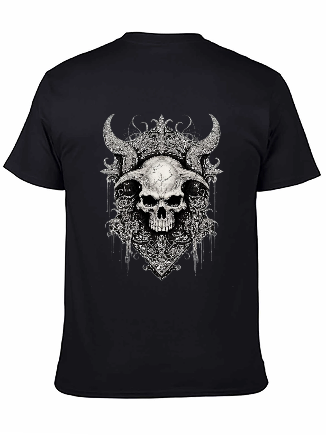 Black Skull Horns Graphic Print T-Shirt