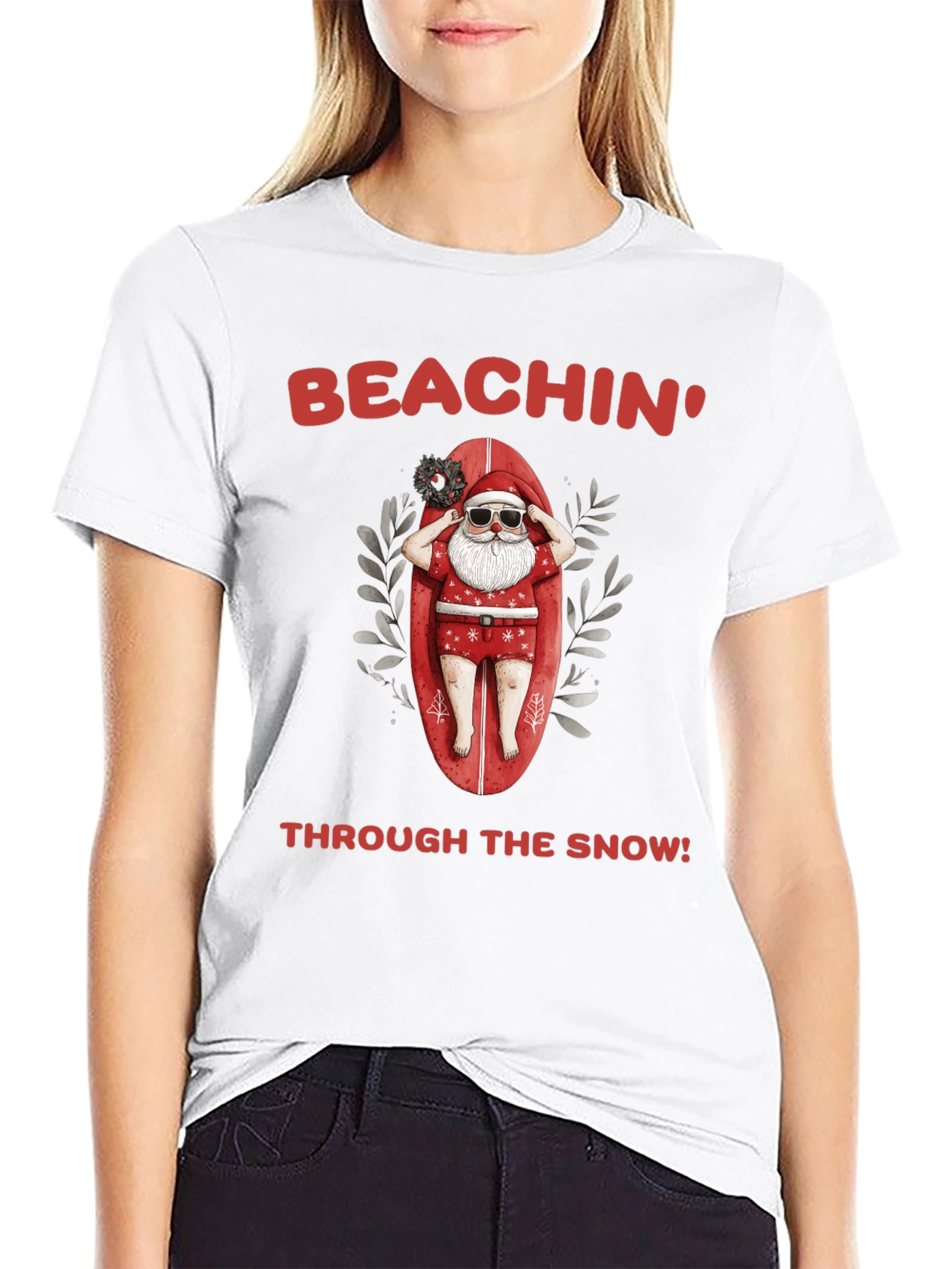 Beachin Through the Snow Santa T-Shirt