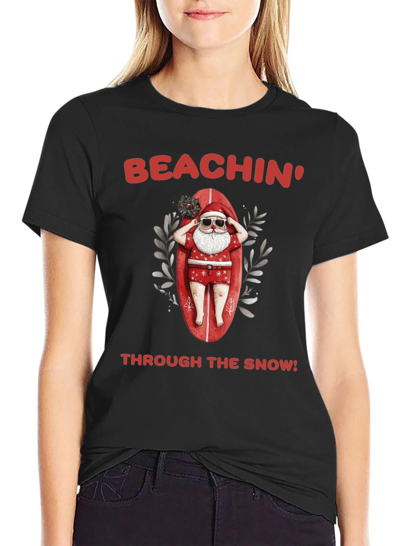 Beachin Through the Snow Santa T-Shirt
