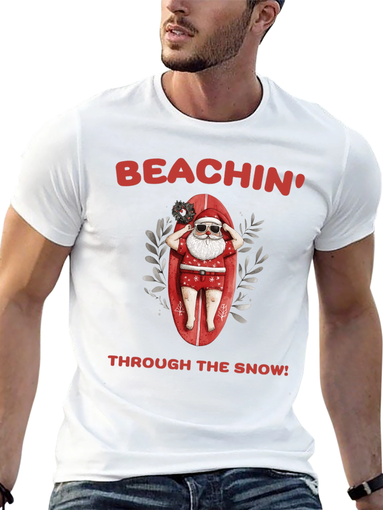 Beachin Through the Snow Santa T-Shirt