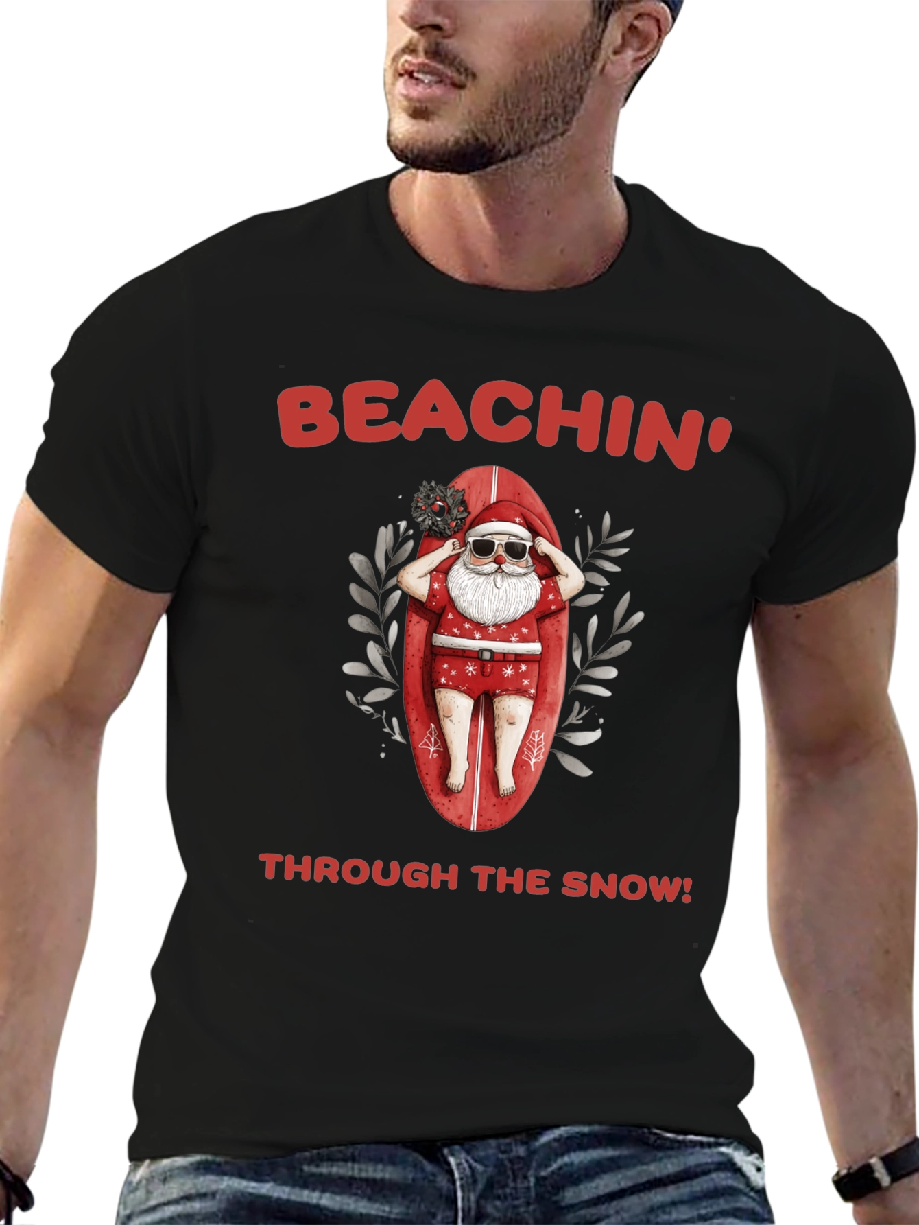 Beachin Through the Snow Santa T-Shirt