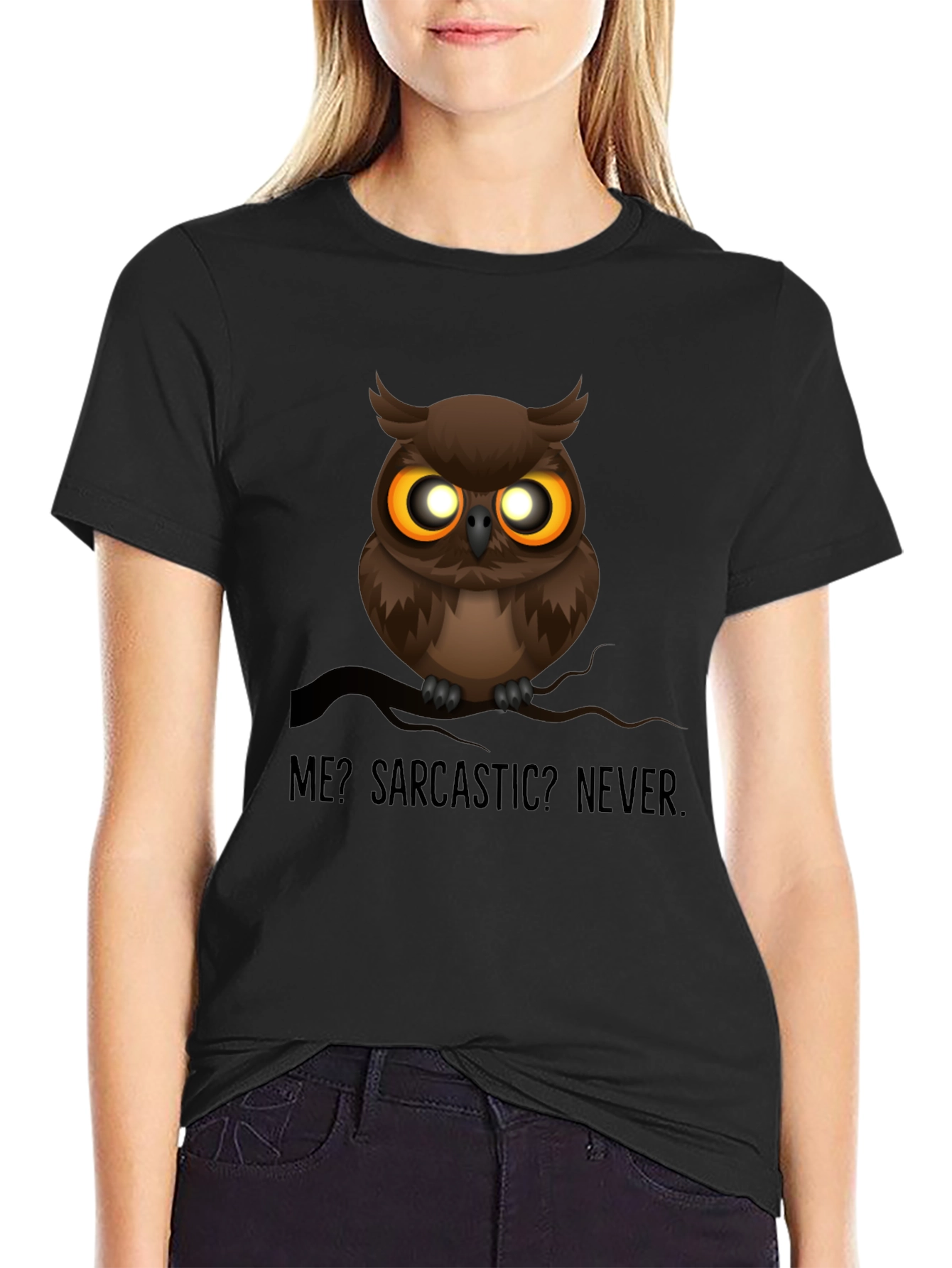 Sarcastic Owl Graphic T-Shirt - Mens Black Crew Neck