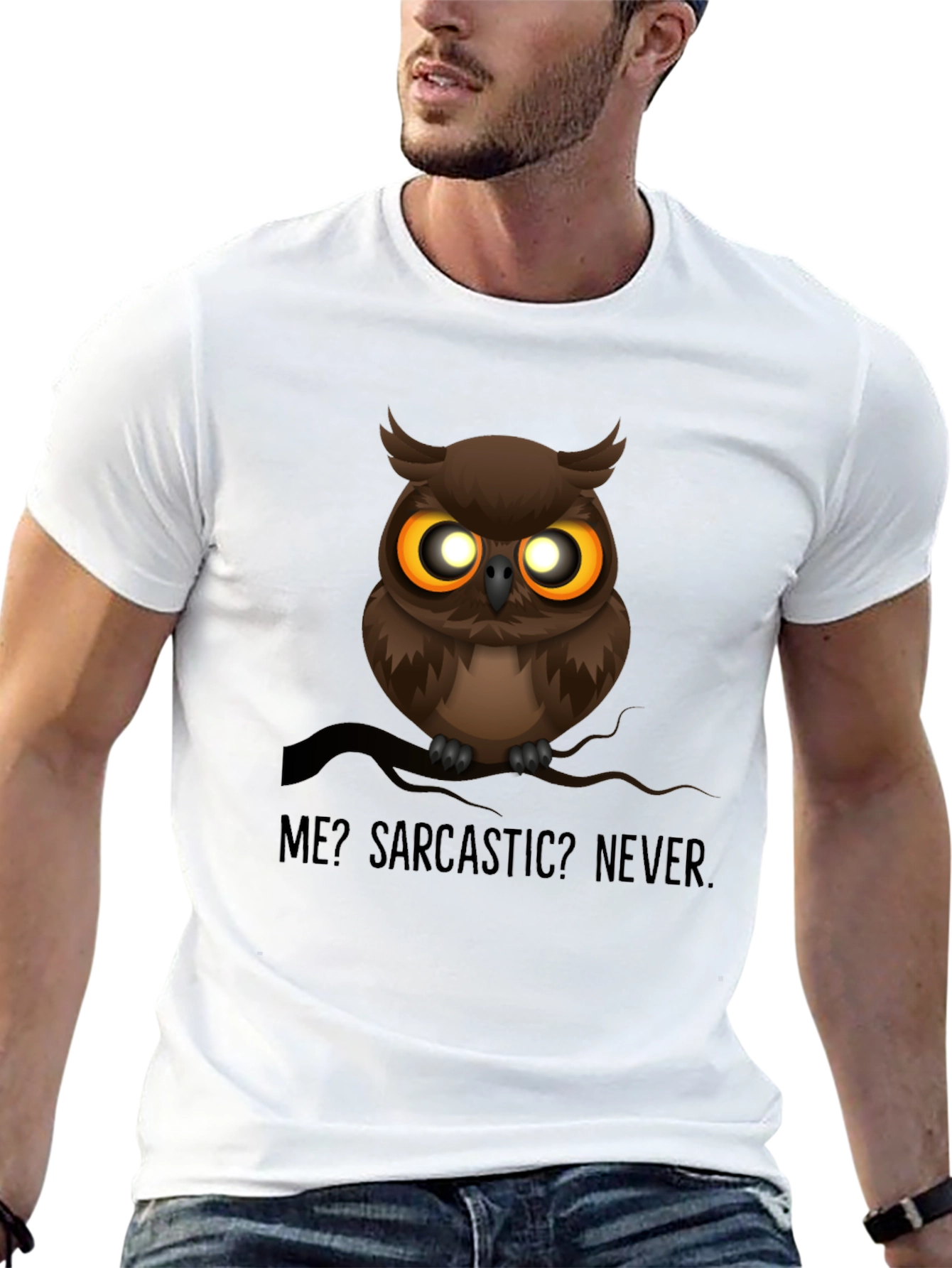 Sarcastic Owl Graphic T-Shirt - Mens Black Crew Neck