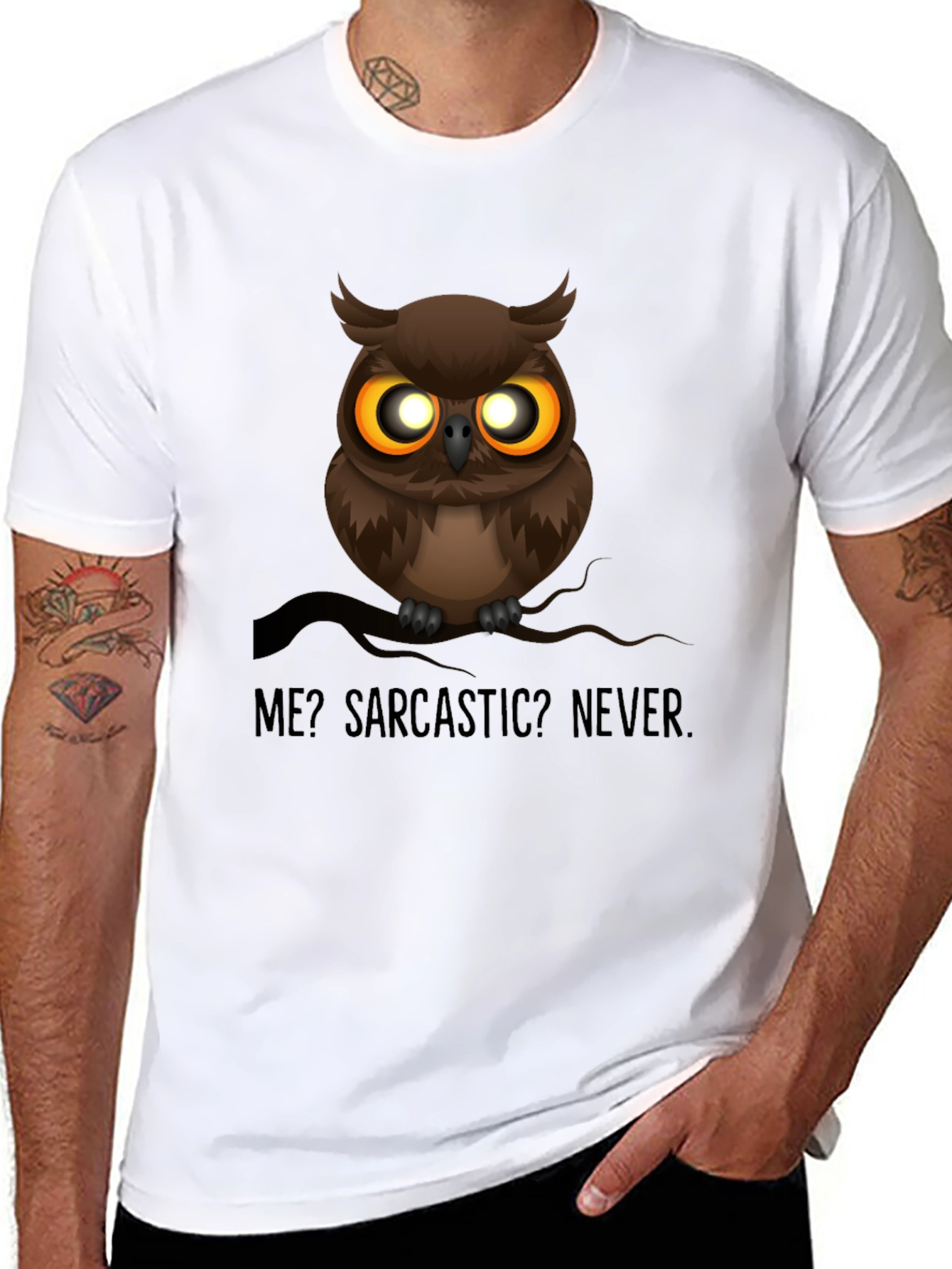Sarcastic Owl Graphic T-Shirt - Mens Black Crew Neck