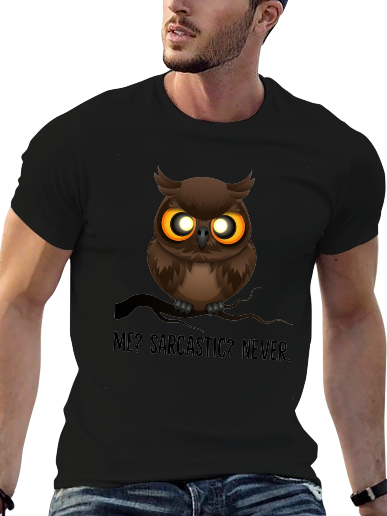 Sarcastic Owl Graphic T-Shirt - Mens Black Crew Neck