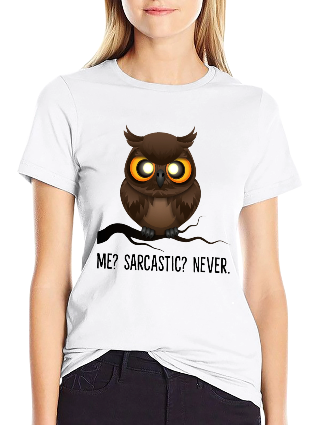 Sarcastic Owl Graphic T-Shirt - Mens Black Crew Neck