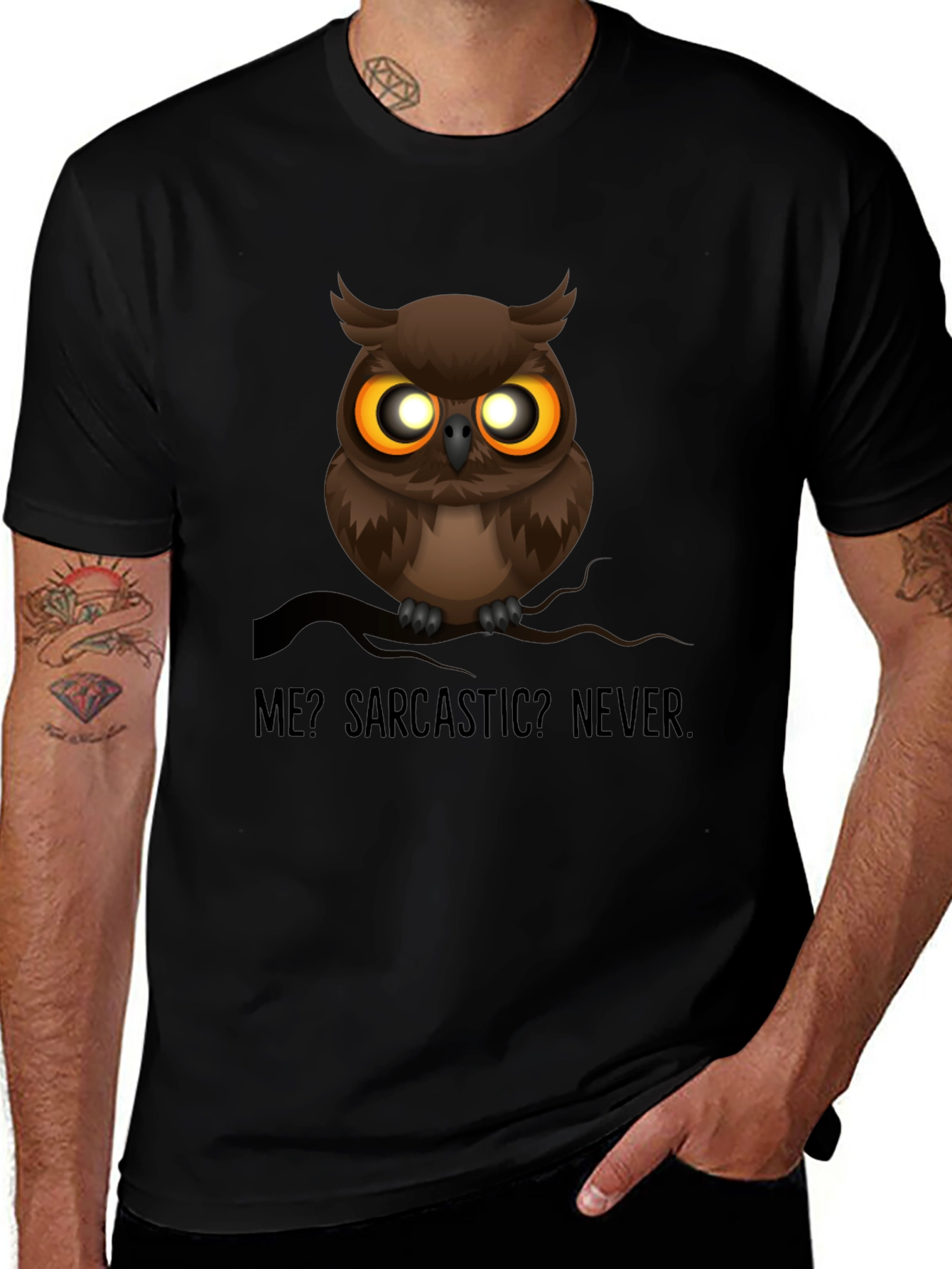 Sarcastic Owl Graphic T-Shirt - Mens Black Crew Neck