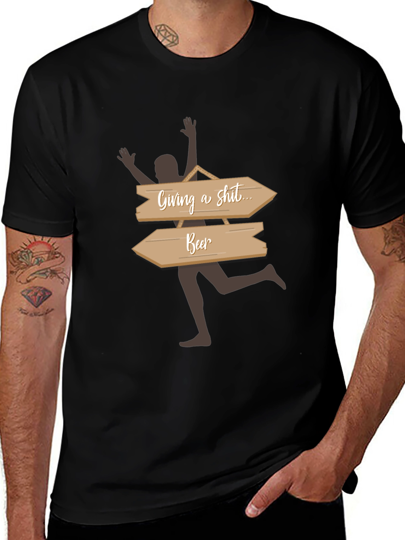 Humorous Beer Direction T-Shirt - Casual Graphic Tee