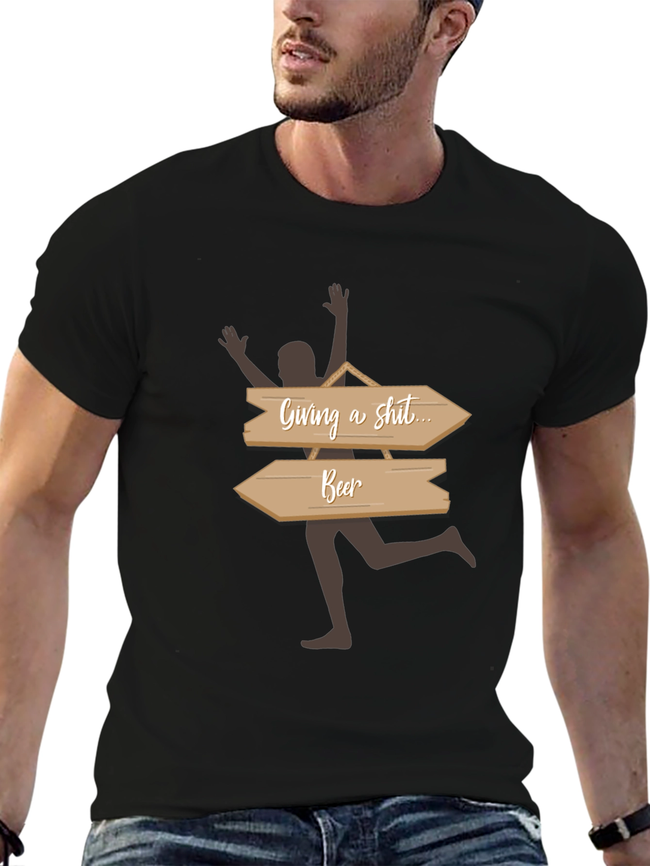 Humorous Beer Direction T-Shirt - Casual Graphic Tee