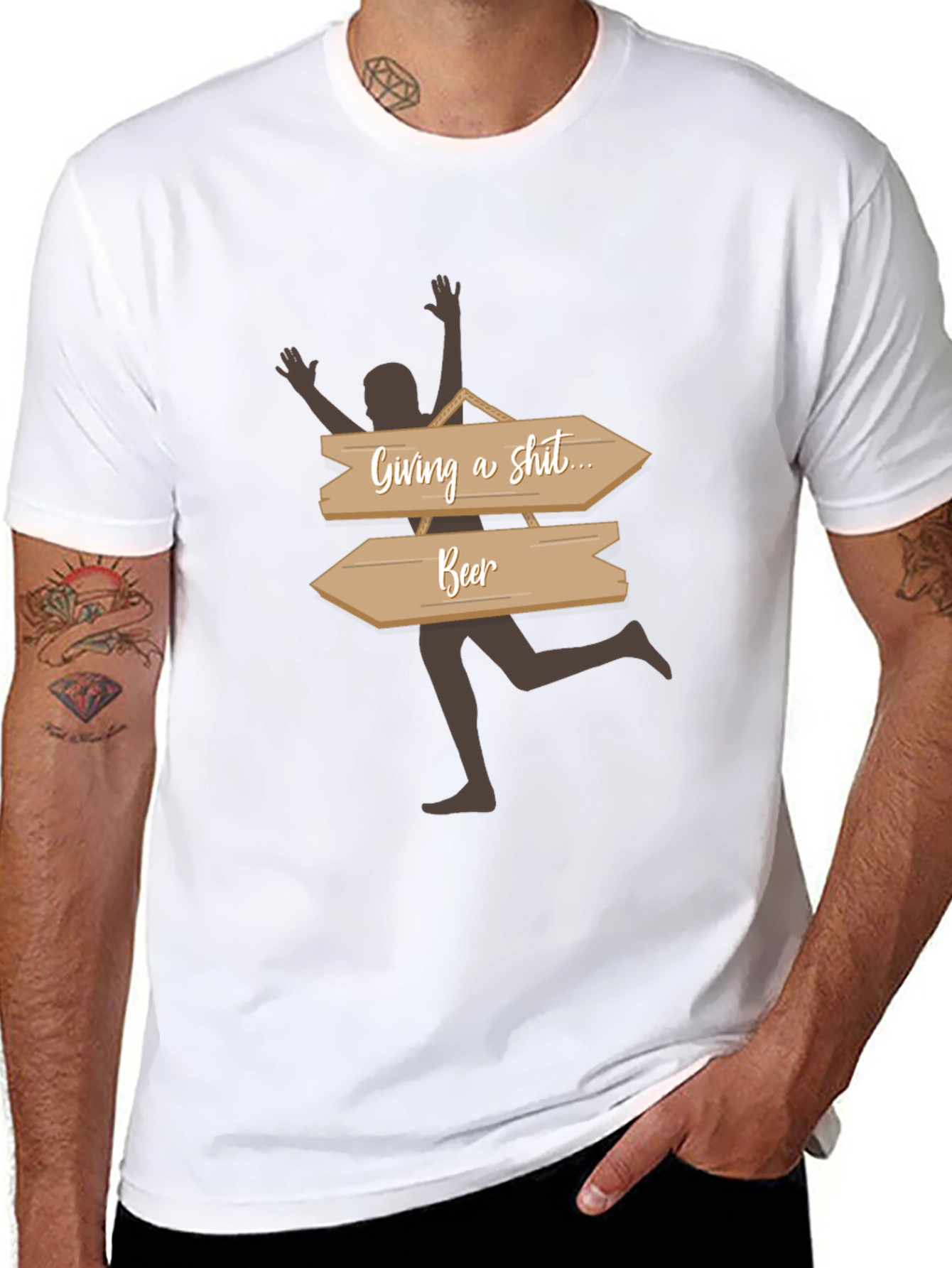 Humorous Beer Direction T-Shirt - Casual Graphic Tee