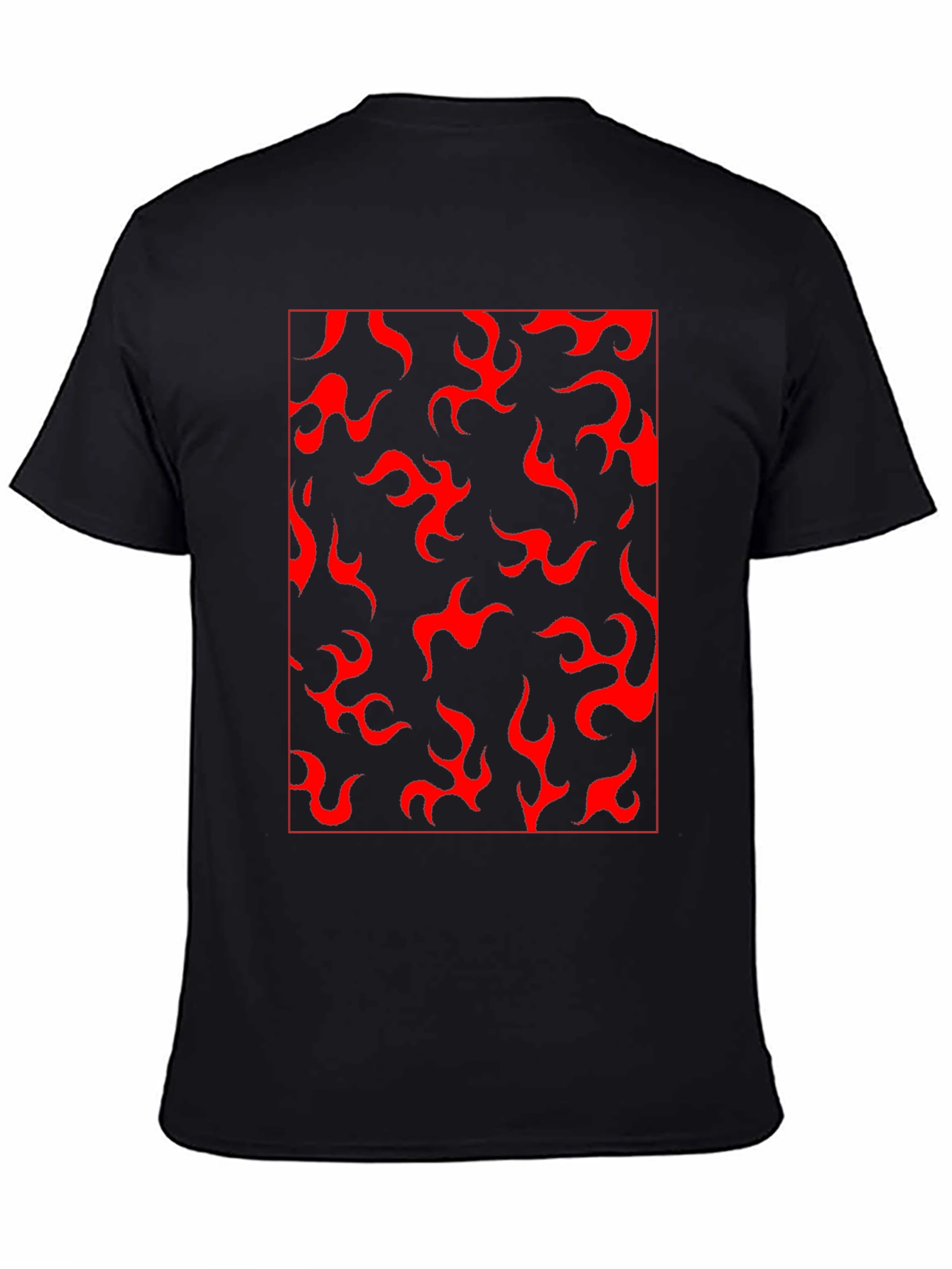 Red Flame Print Black T-Shirt - Casual Style