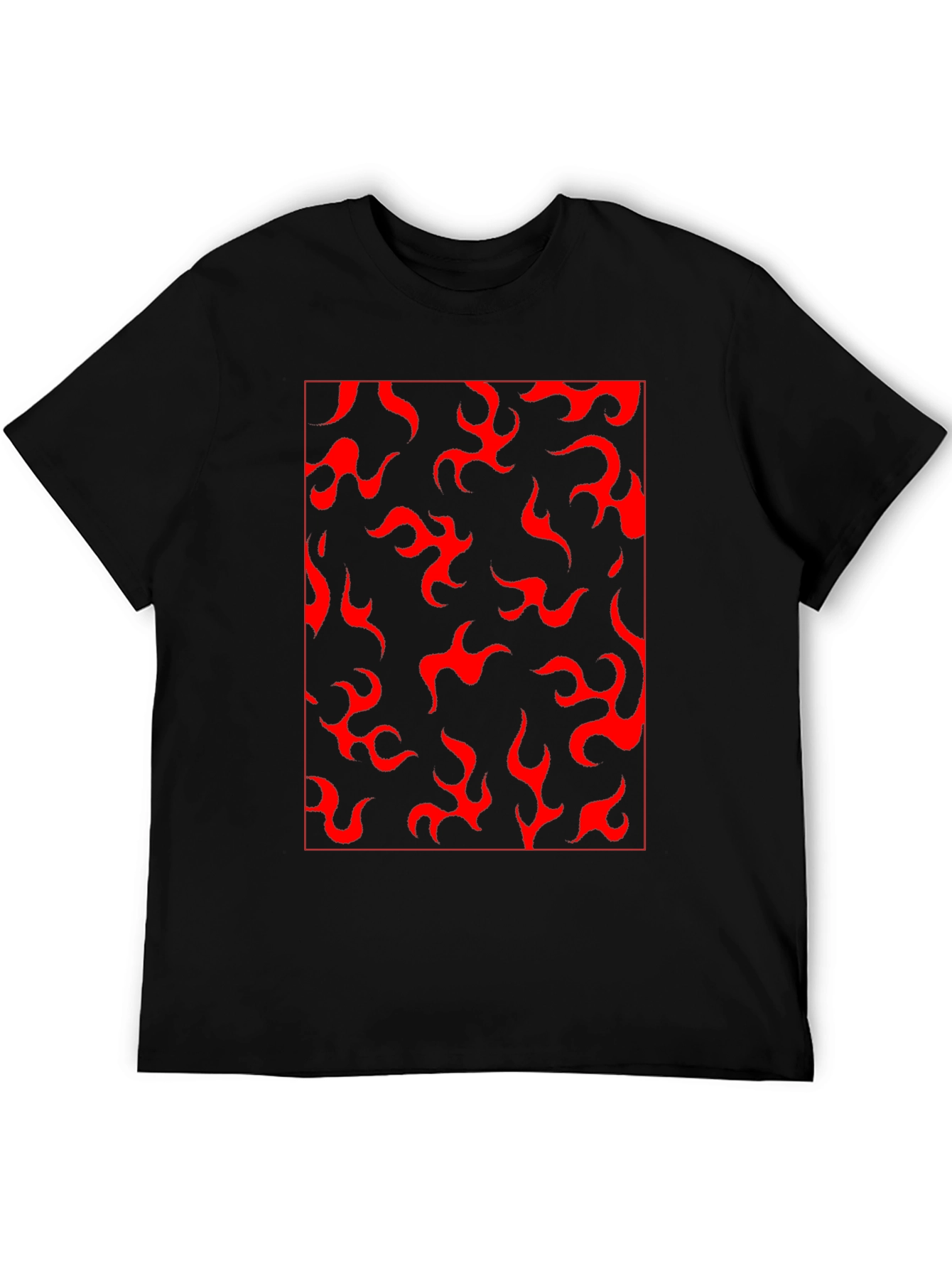 Red Flame Print Black T-Shirt - Casual Style