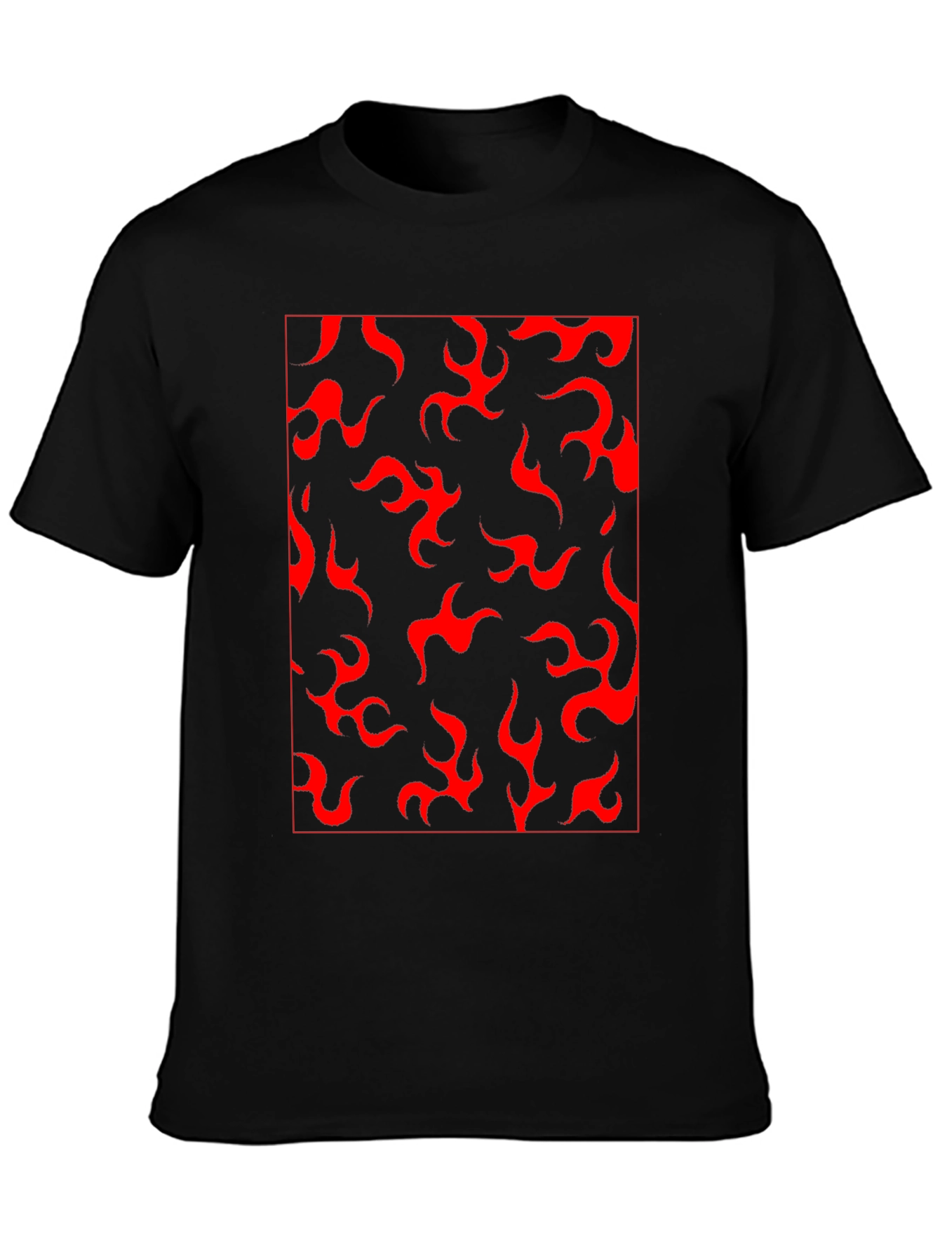 Red Flame Print Black T-Shirt - Casual Style