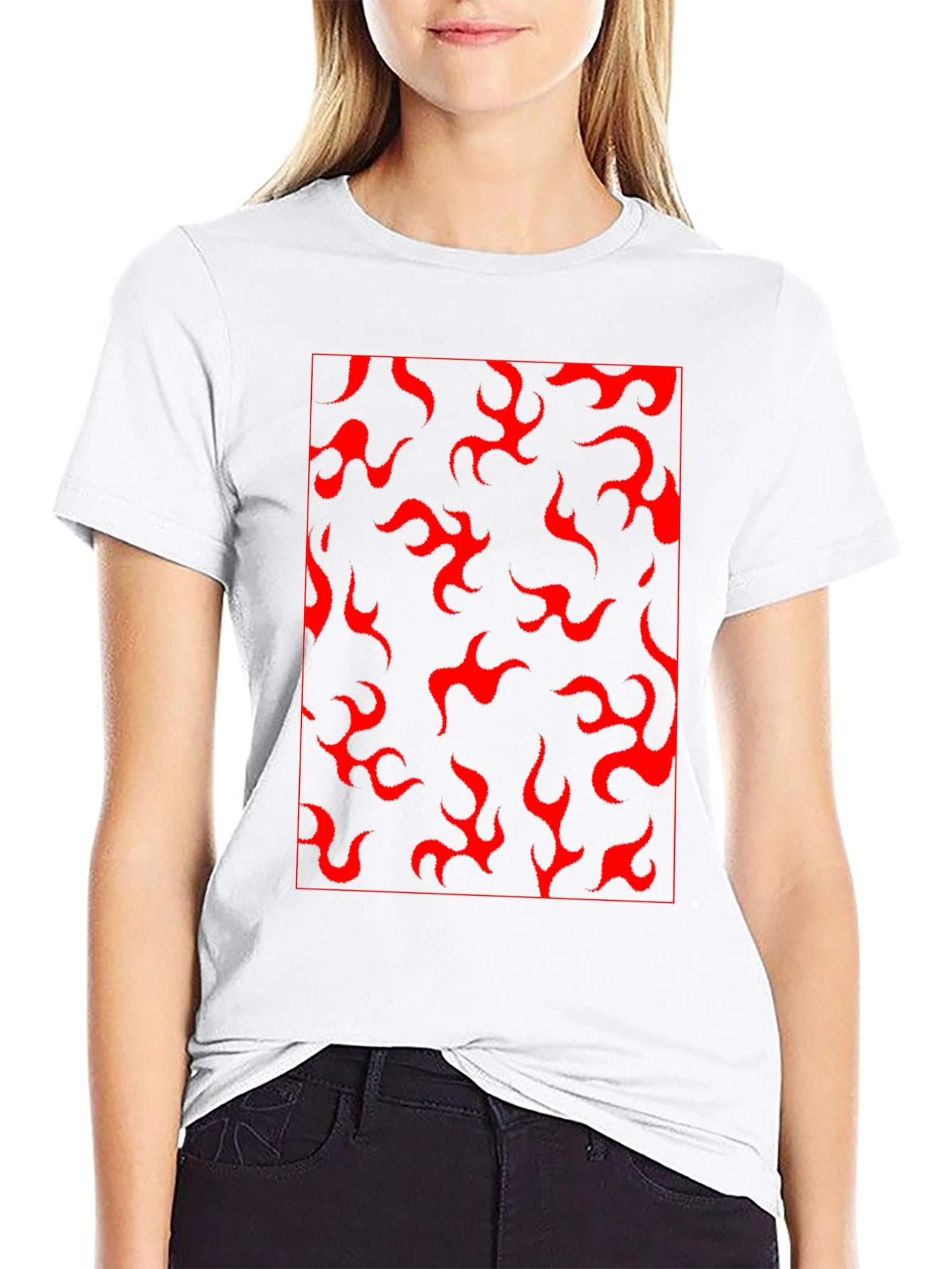 Red Flame Print Black T-Shirt - Casual Style