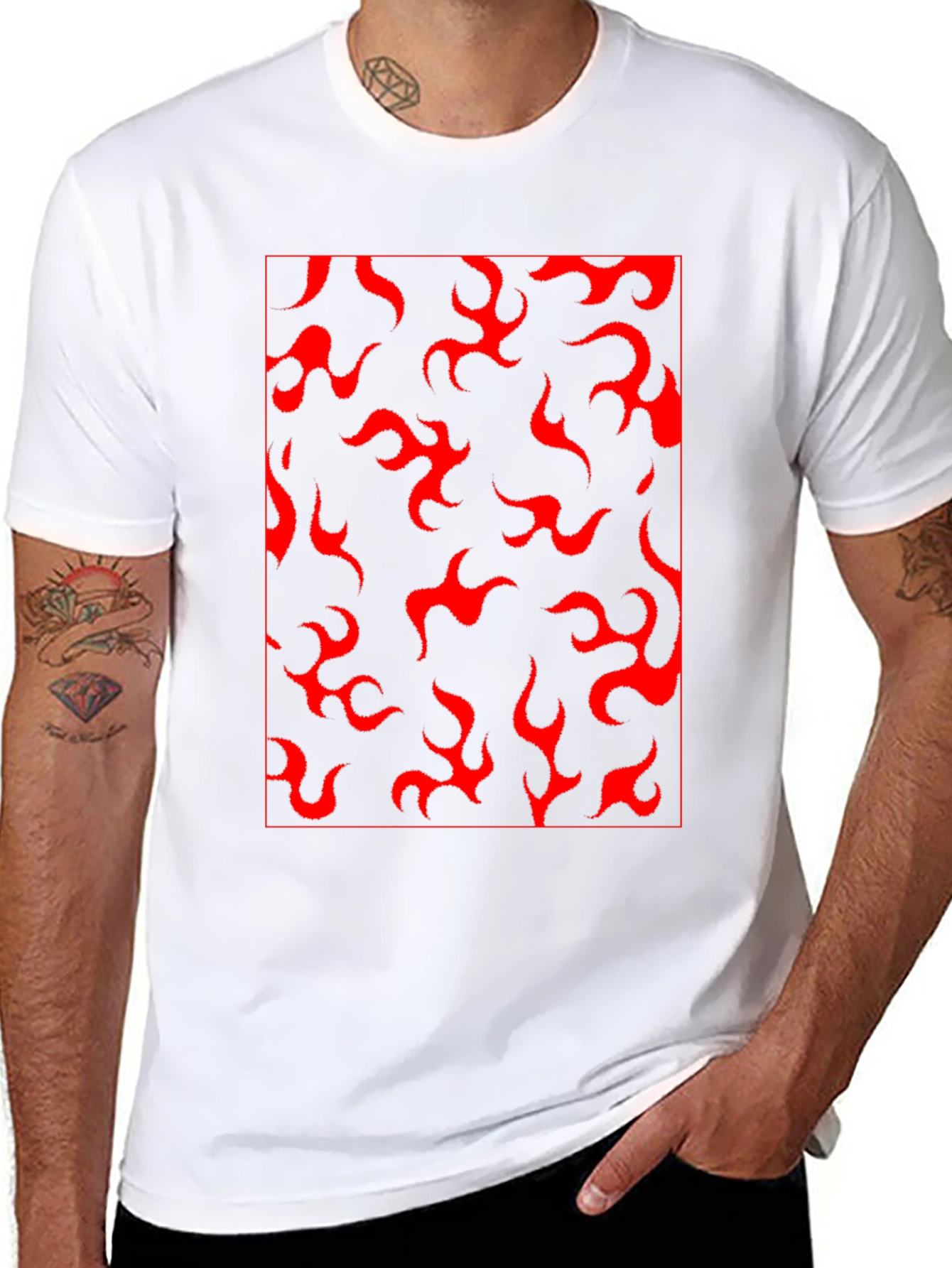 Red Flame Print Black T-Shirt - Casual Style