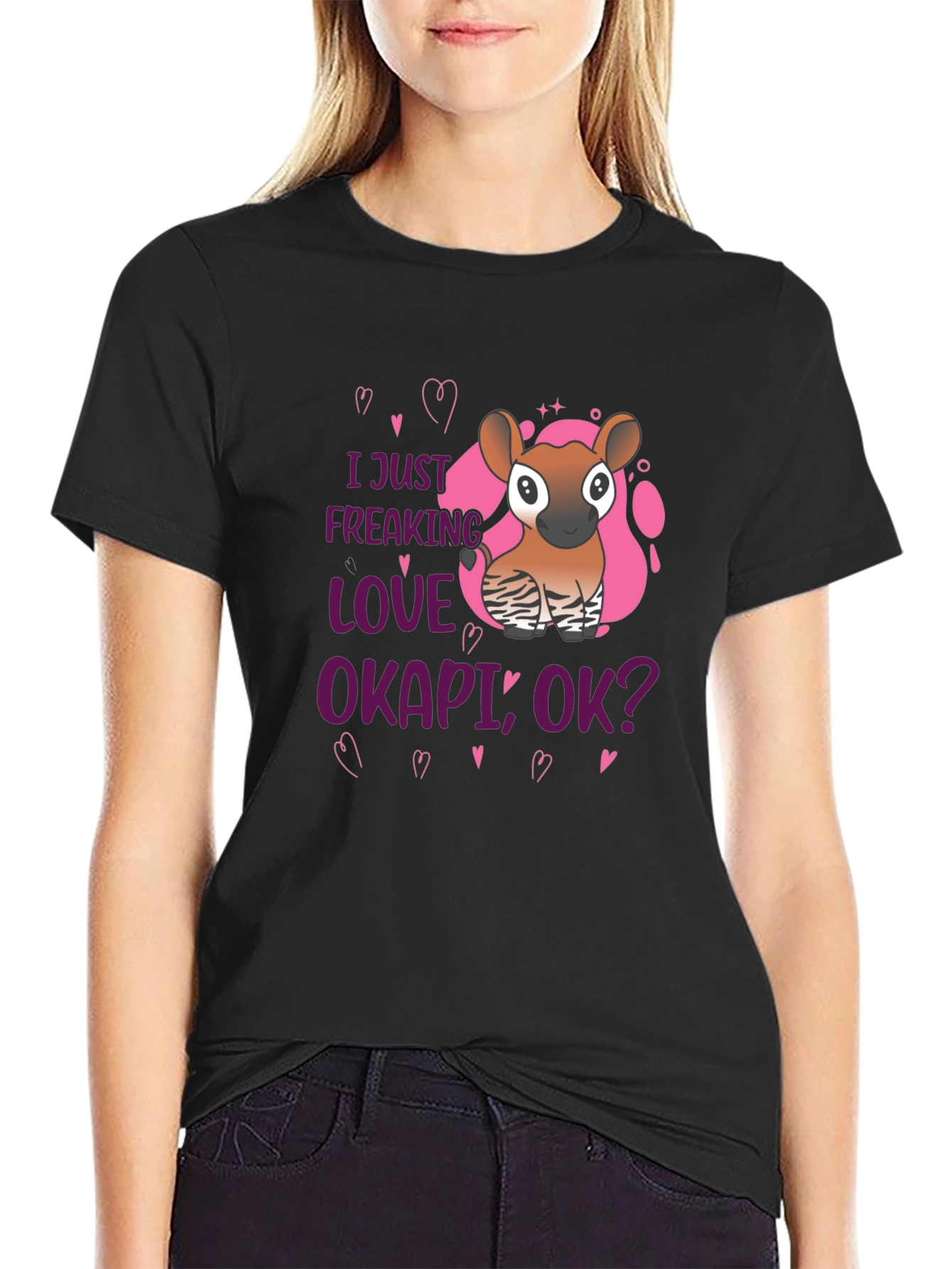 I Love Okapi Black T-Shirt Animal Lover Tee