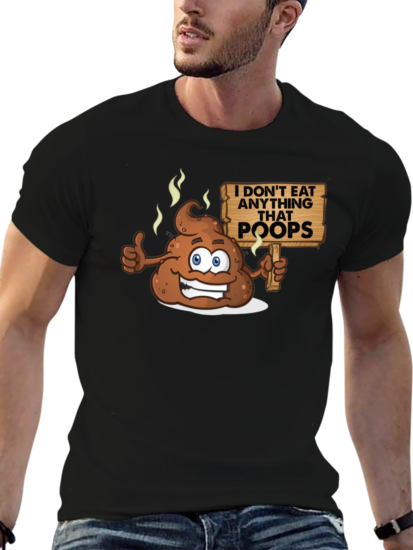 Funny Poop Cartoon Graphic Black T-Shirt