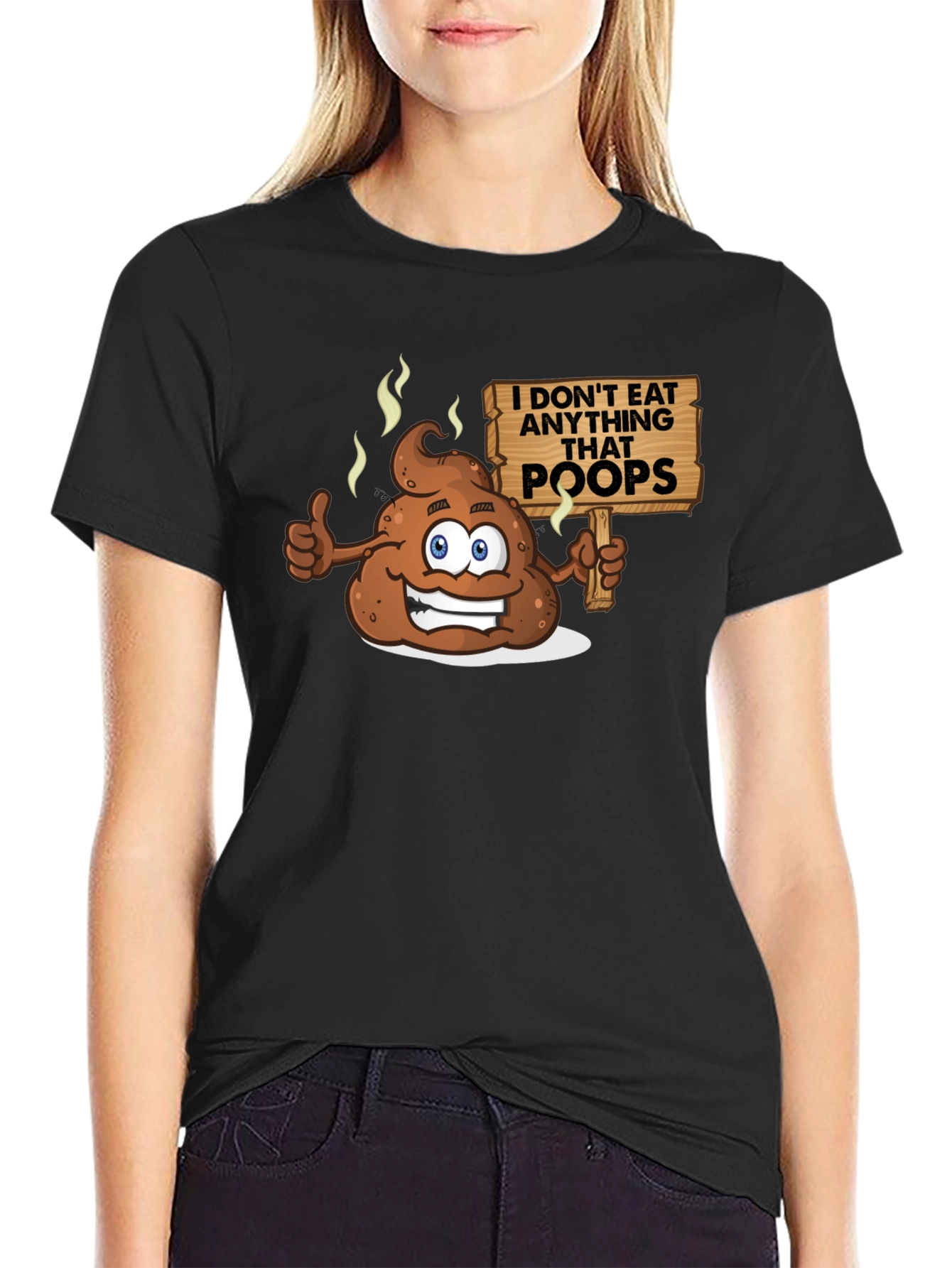 Funny Poop Cartoon Graphic Black T-Shirt