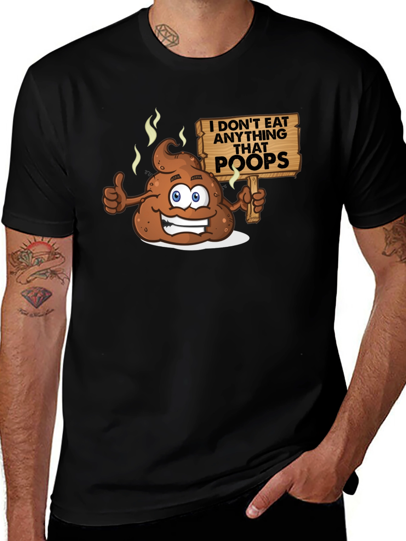 Funny Poop Cartoon Graphic Black T-Shirt