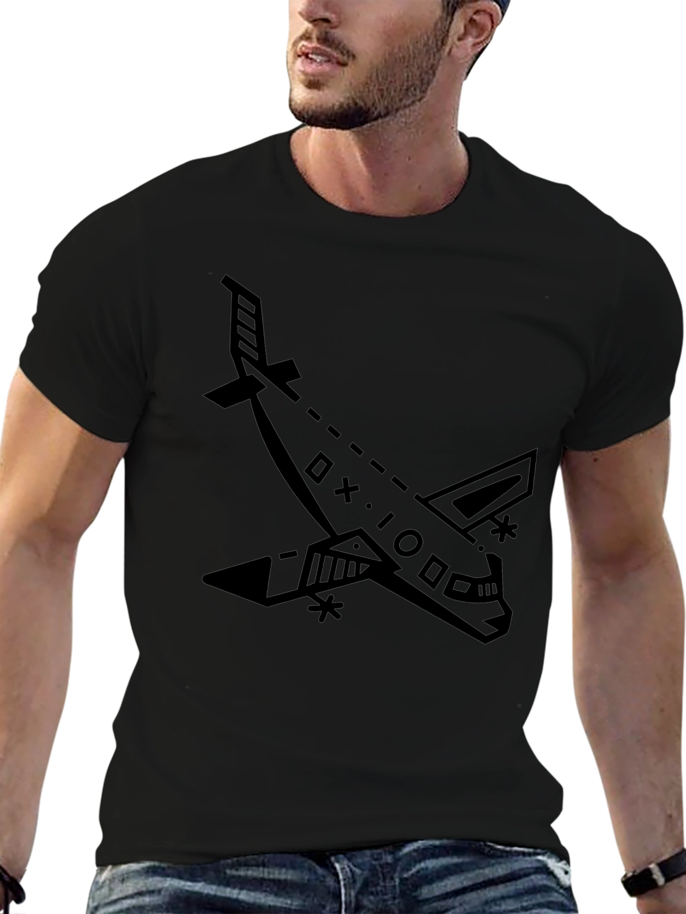 Black Airplane Graphic Tee - Stylish Unisex Design