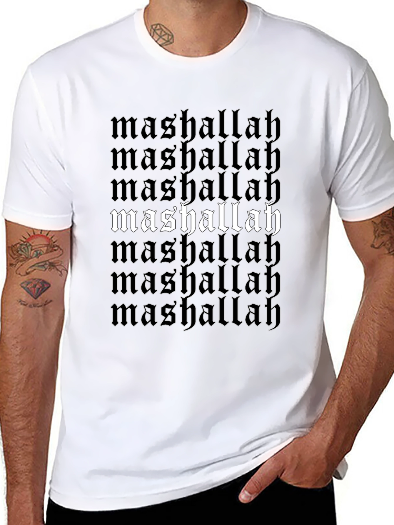 Mashallah Text Print Black T-Shirt