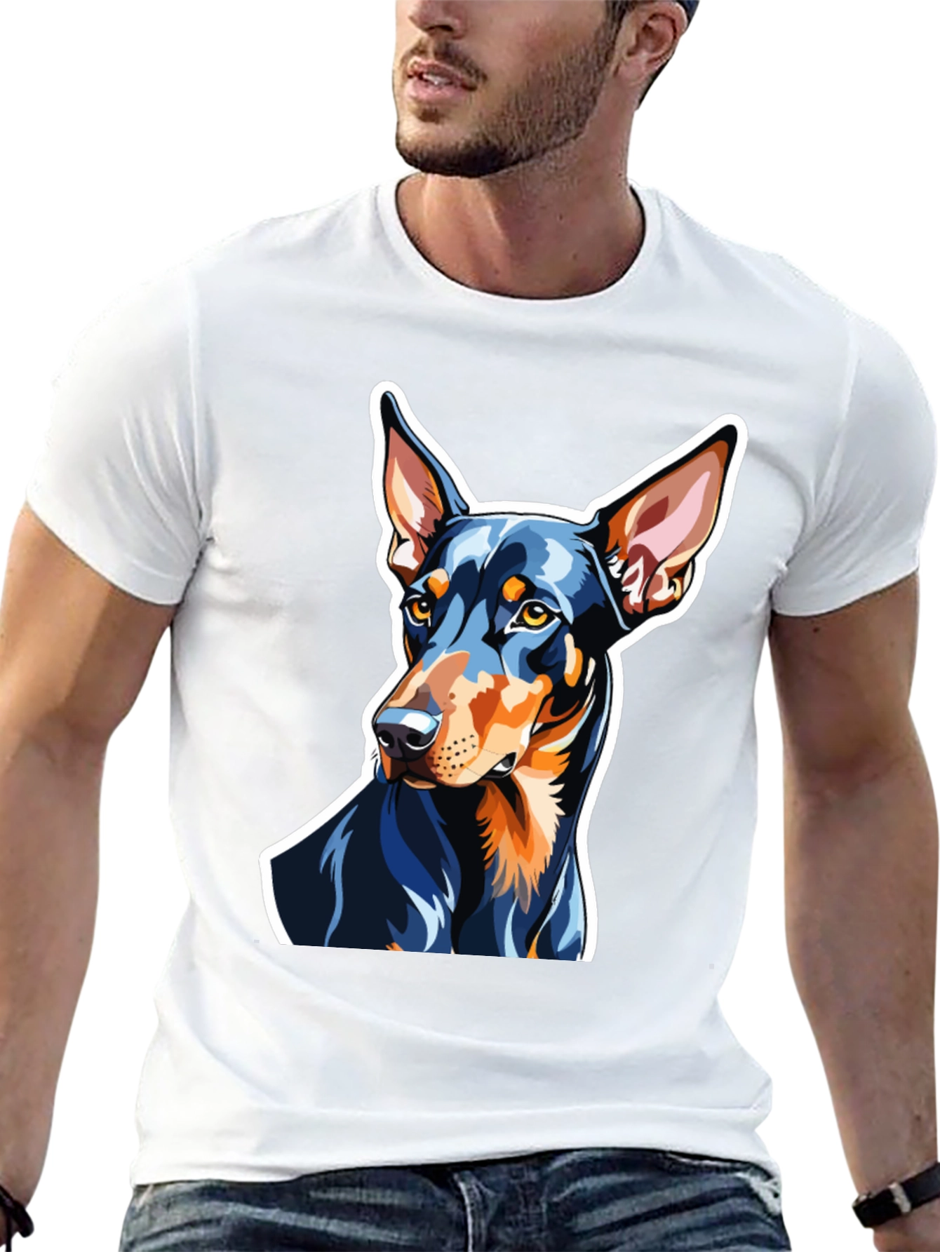 Doberman Dog Graphic Print Black T-Shirt
