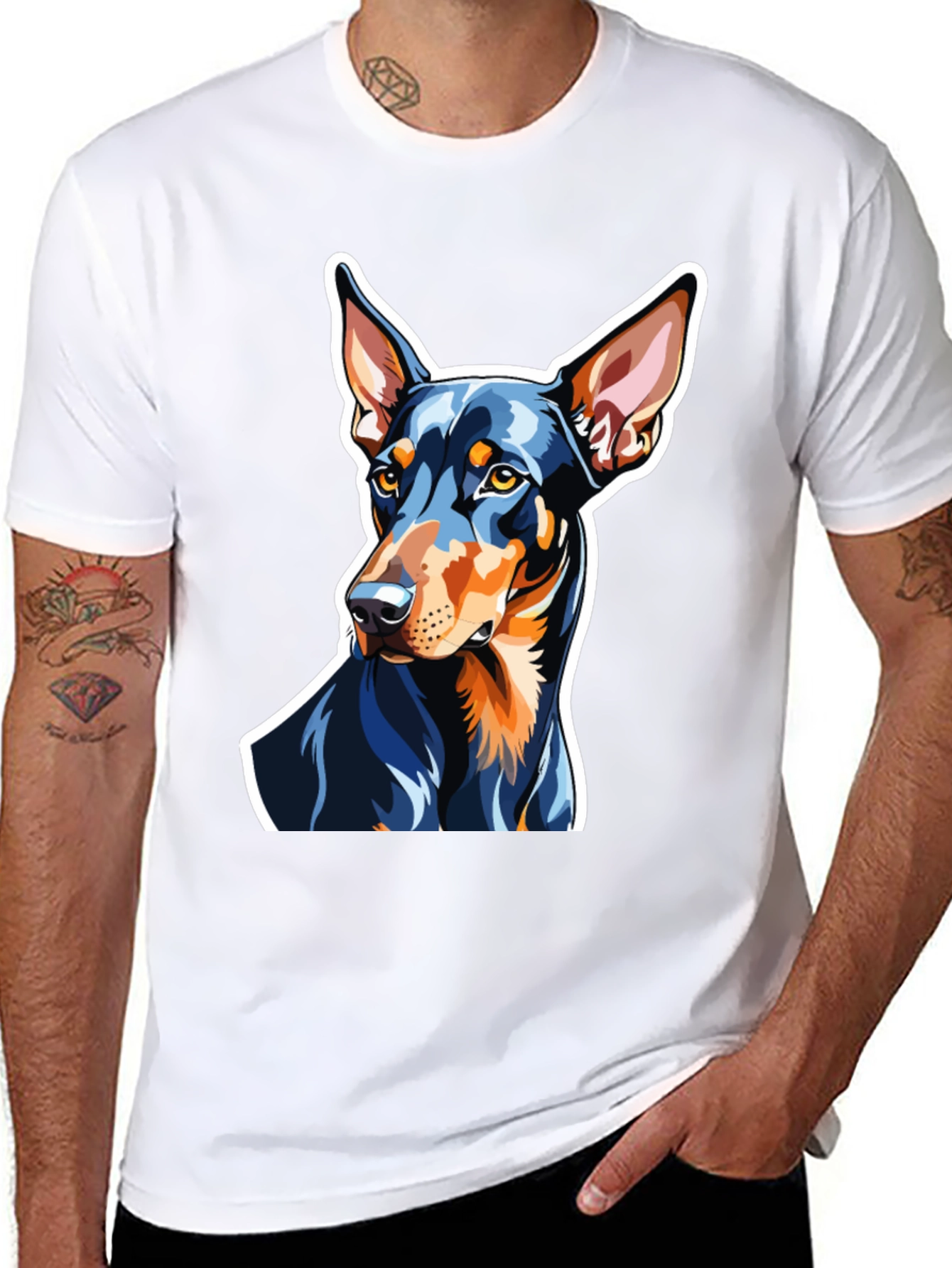 Doberman Dog Graphic Print Black T-Shirt