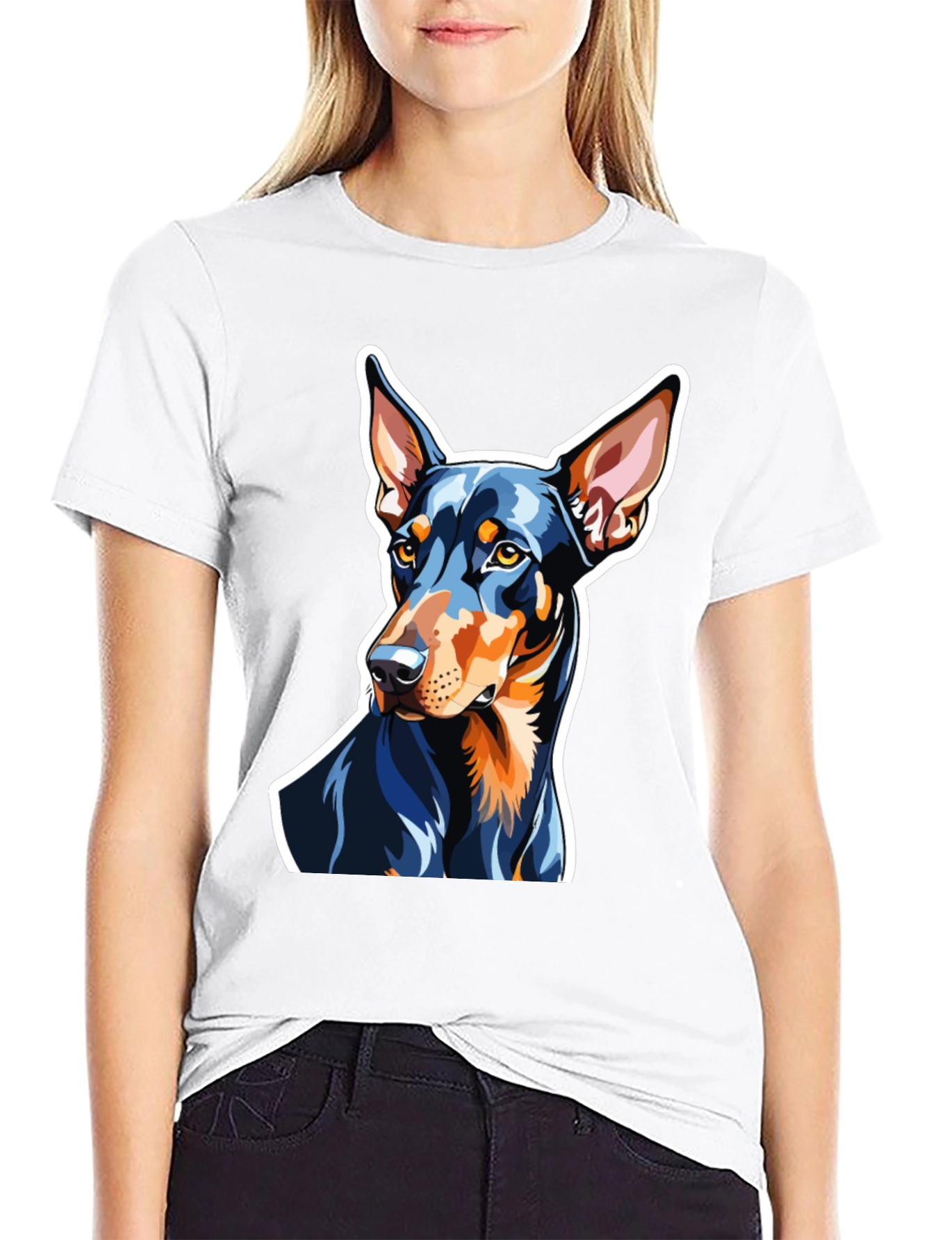 Doberman Dog Graphic Print Black T-Shirt