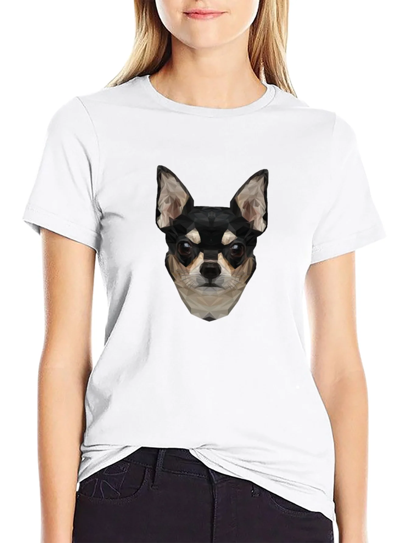 Geometric Chihuahua Print Black T-Shirt