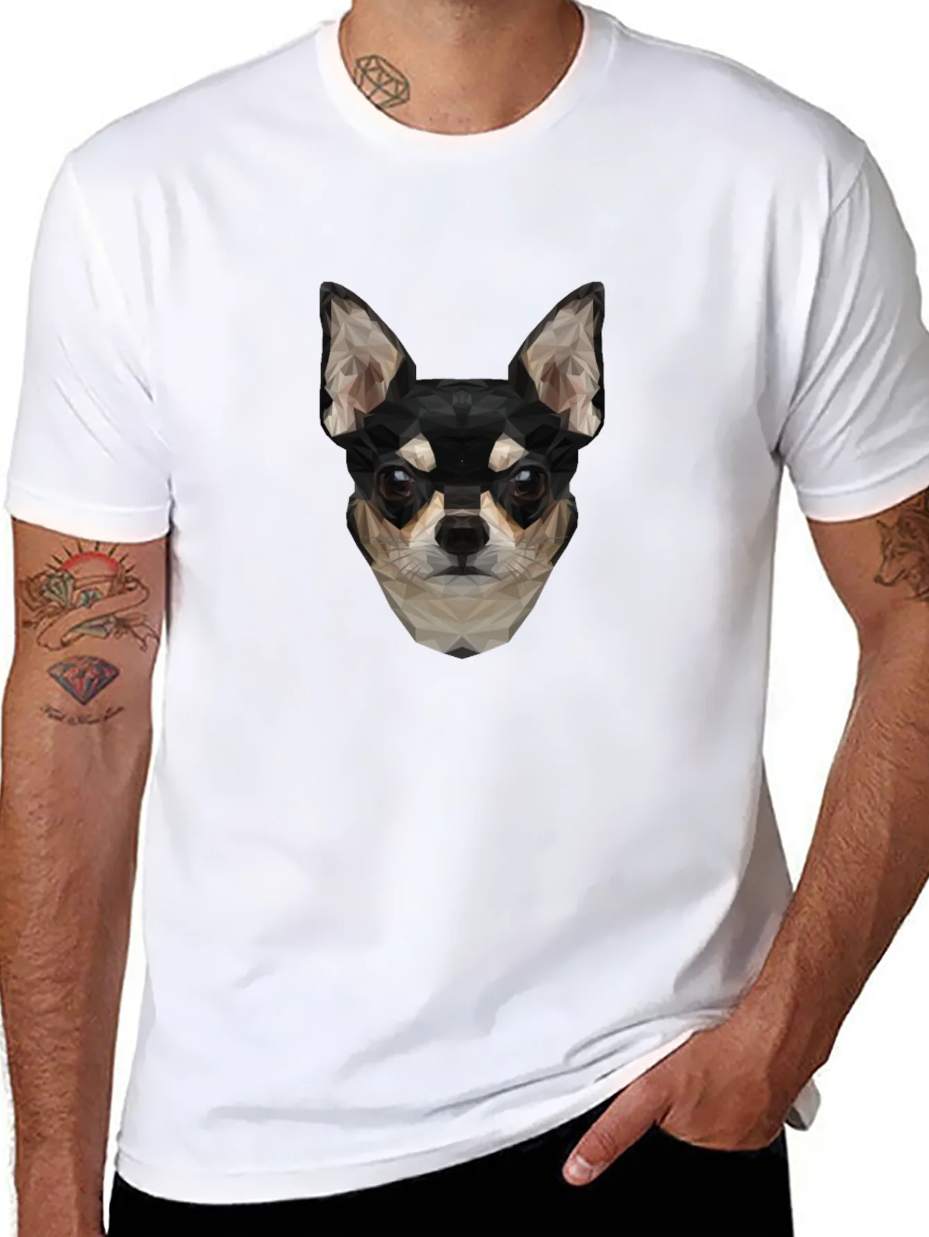Geometric Chihuahua Print Black T-Shirt